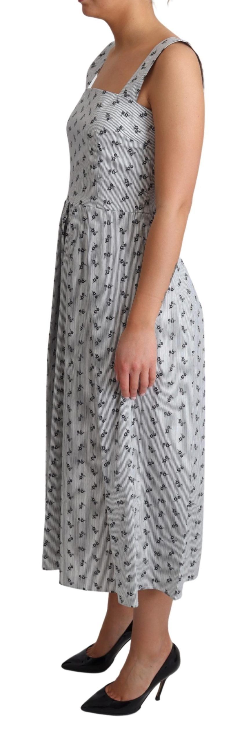 Dolce &amp; Gabbana Blue and White Floral Cotton A-Line Dress