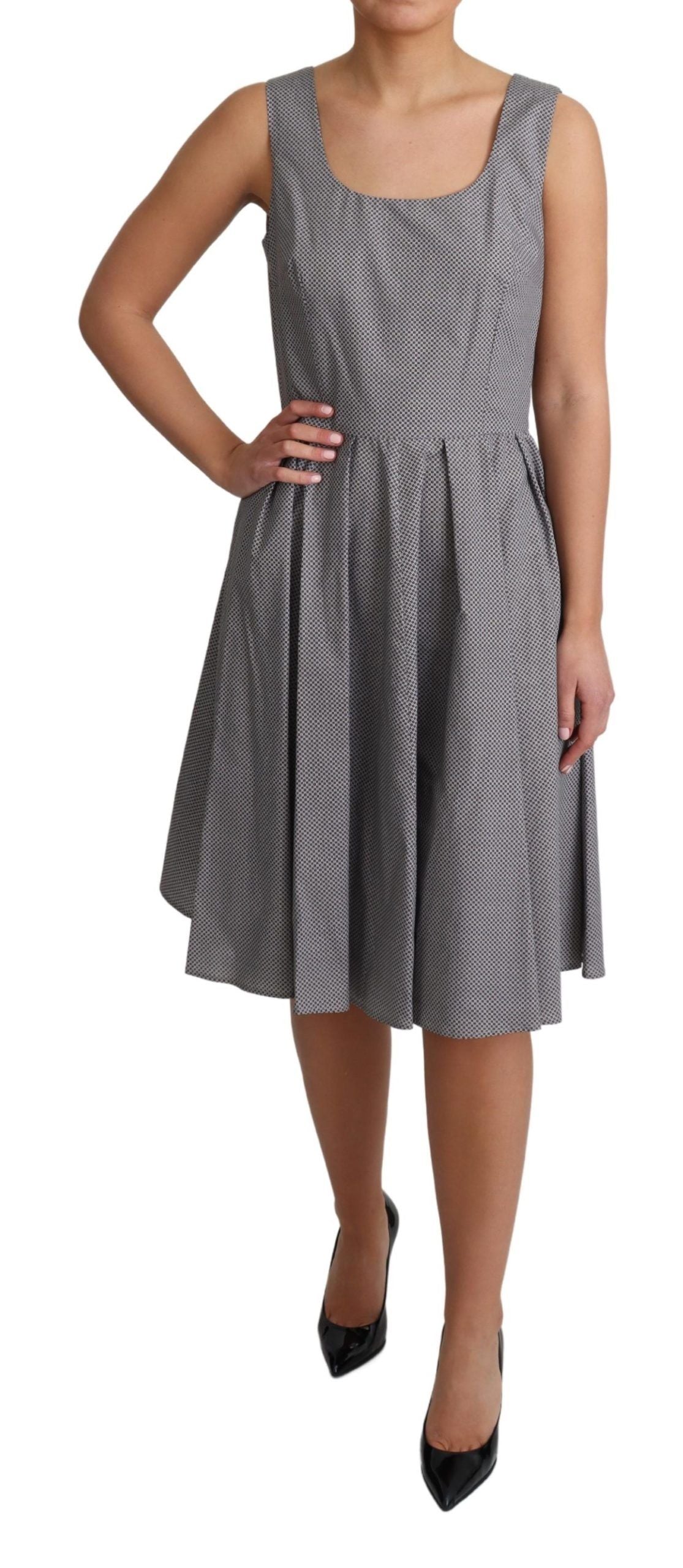 Dolce & Gabbana Blau-Beige Geometrisches Baumwollkleid in A-Linie