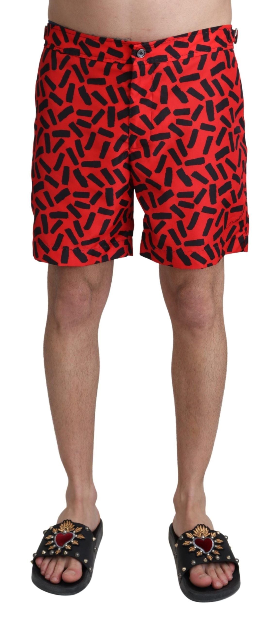 Dolce & Gabbana Rot gemusterte Beachwear Shorts Bademode