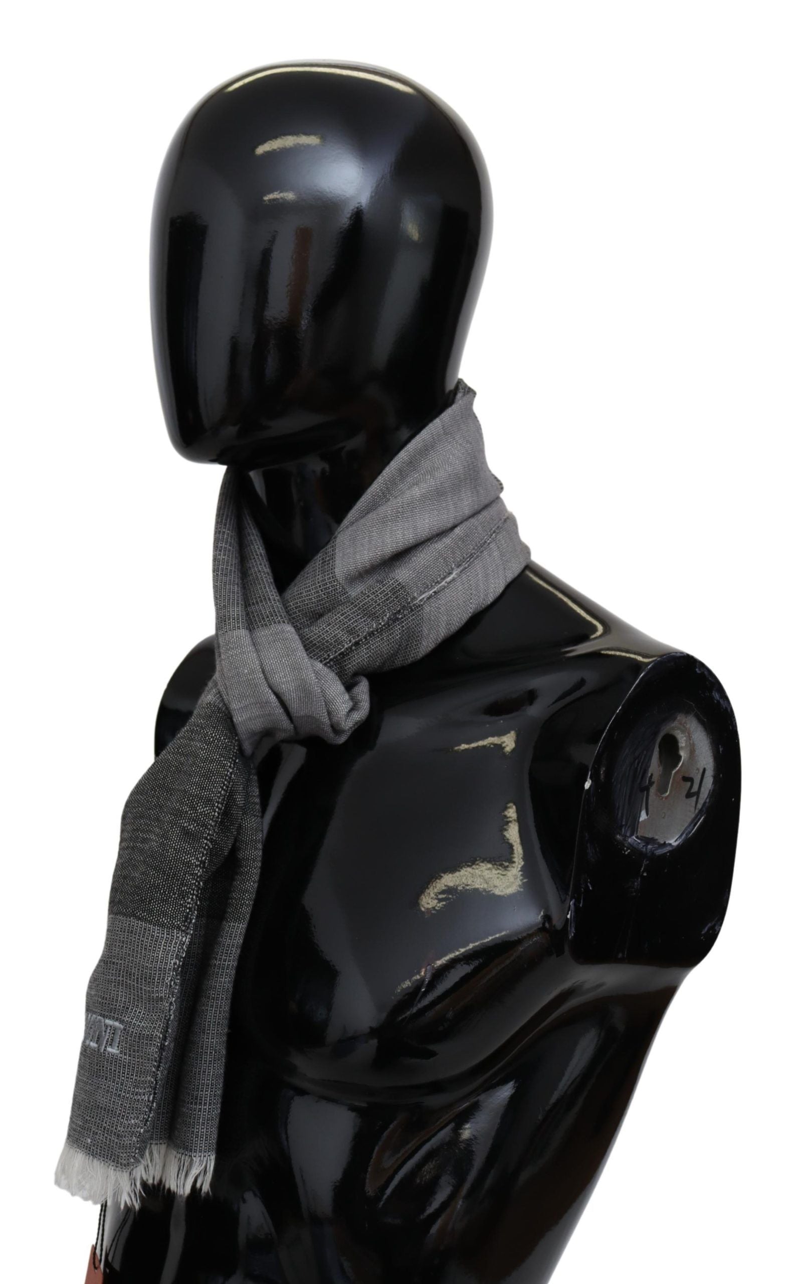 Missoni Grauer gestreifter Wollschal Unisex Halswickel Fransenschal