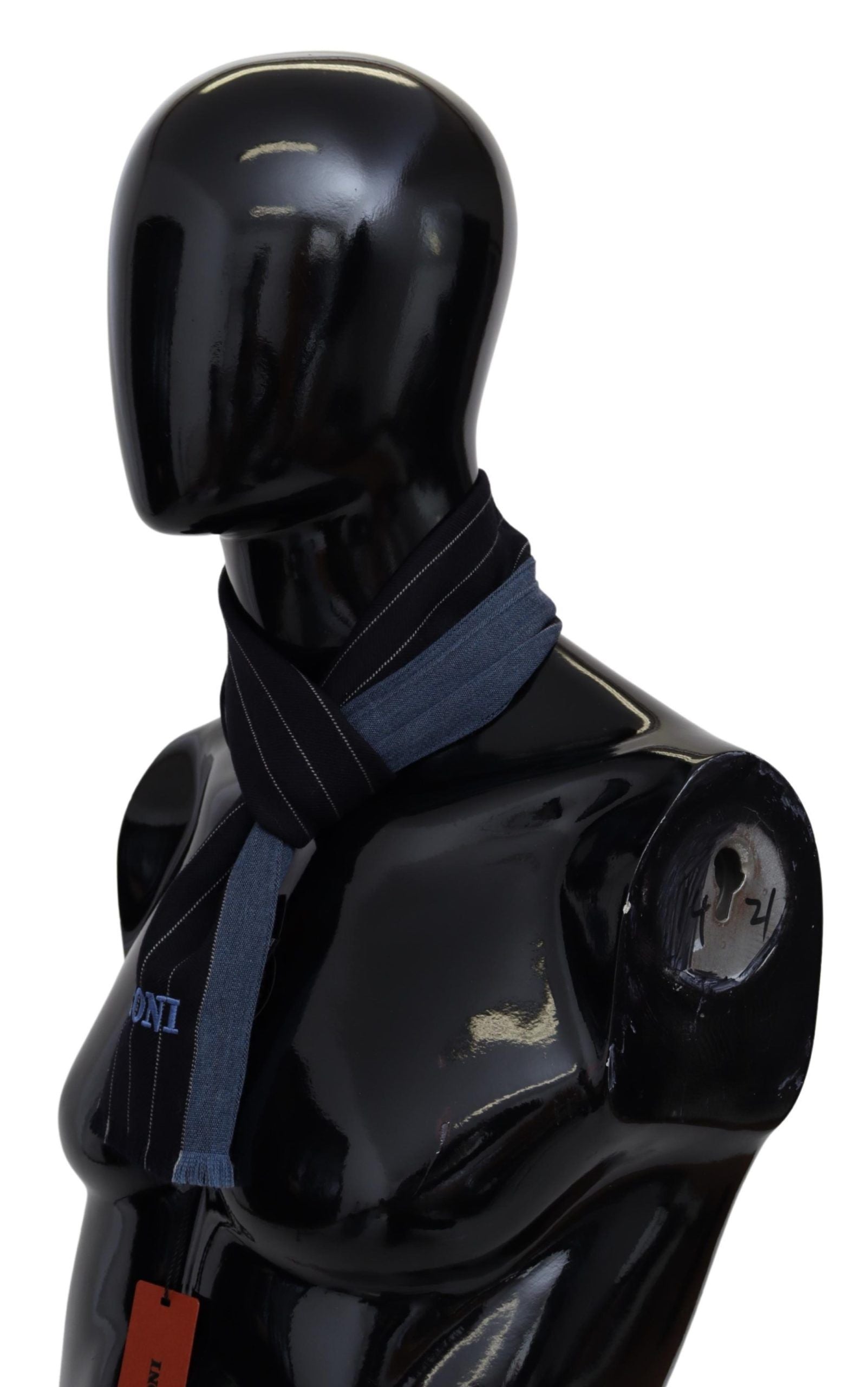 Missoni Schwarz Blau Gestreifter Wollschal Unisex Wrap