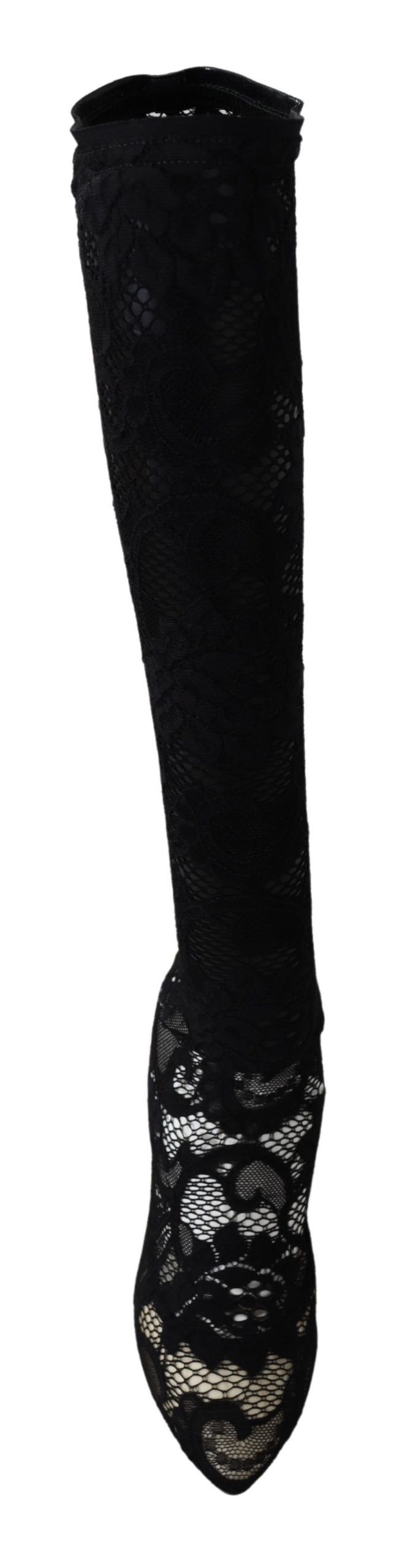 Dolce &amp; Gabbana Black Taormina Lace Socks Boots Shoes Pumps