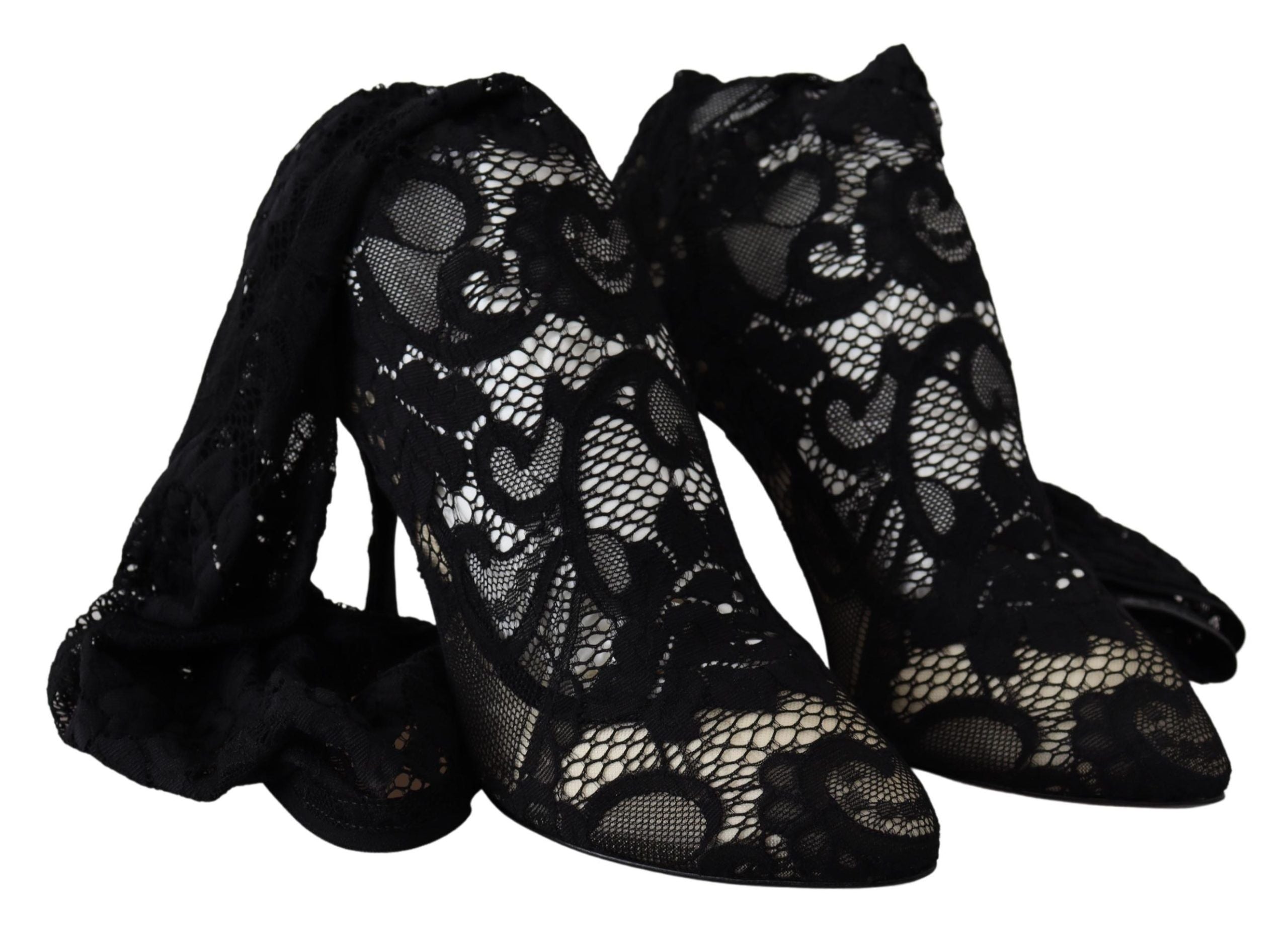 Dolce &amp; Gabbana Black Taormina Lace Socks Boots Shoes Pumps