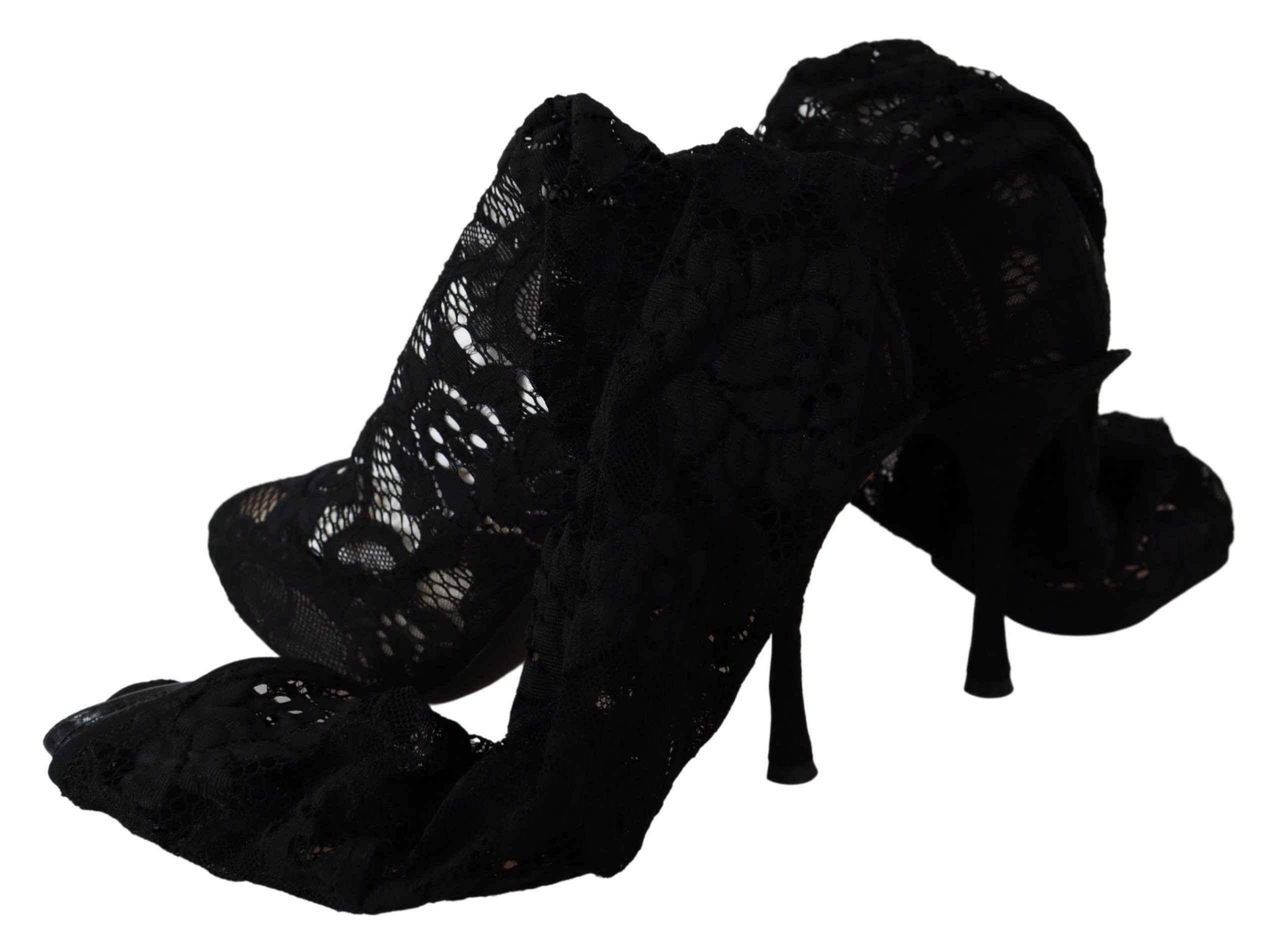 Dolce &amp; Gabbana Black Taormina Lace Socks Boots Shoes Pumps
