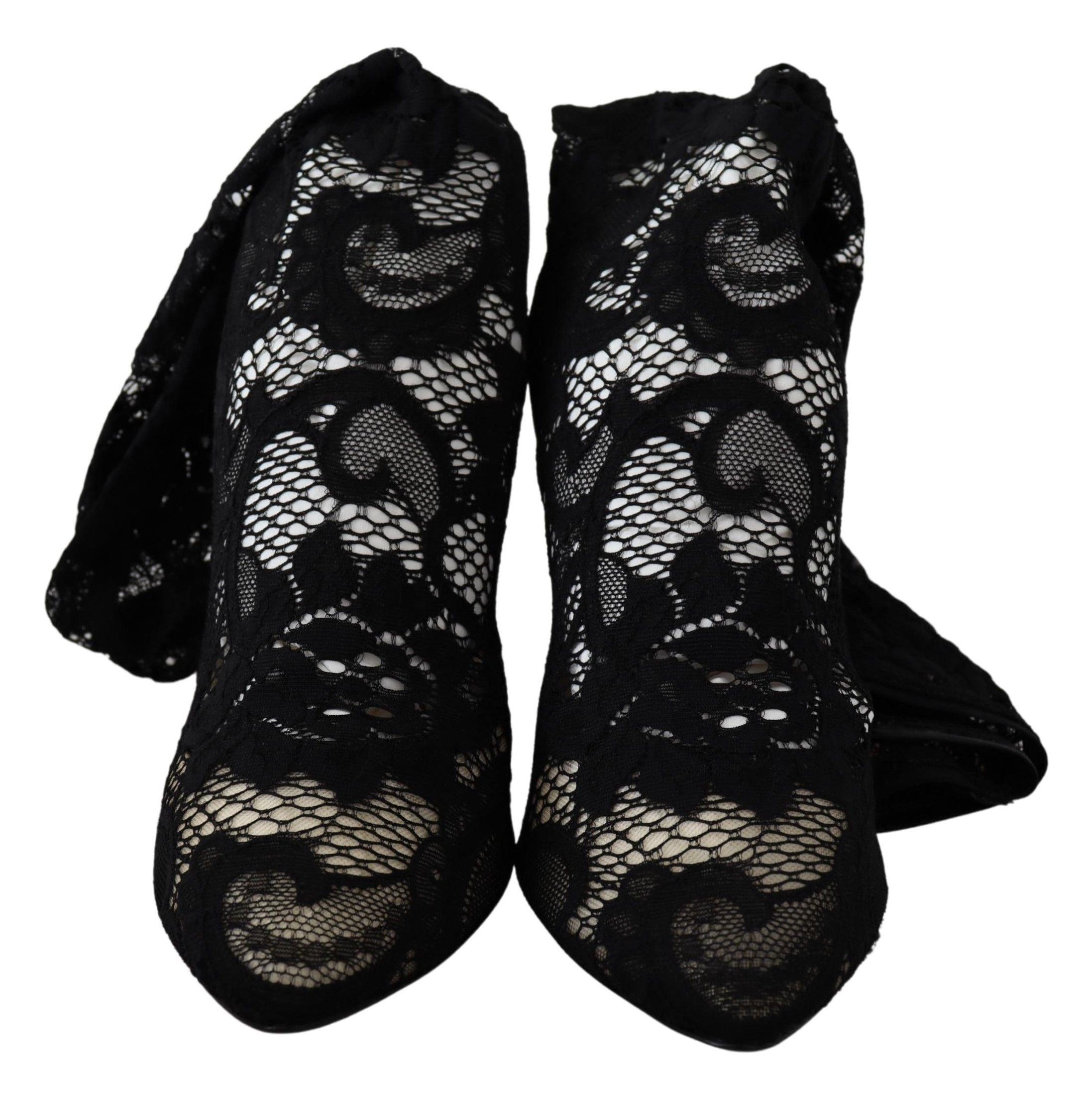 Dolce &amp; Gabbana Black Taormina Lace Socks Boots Shoes Pumps