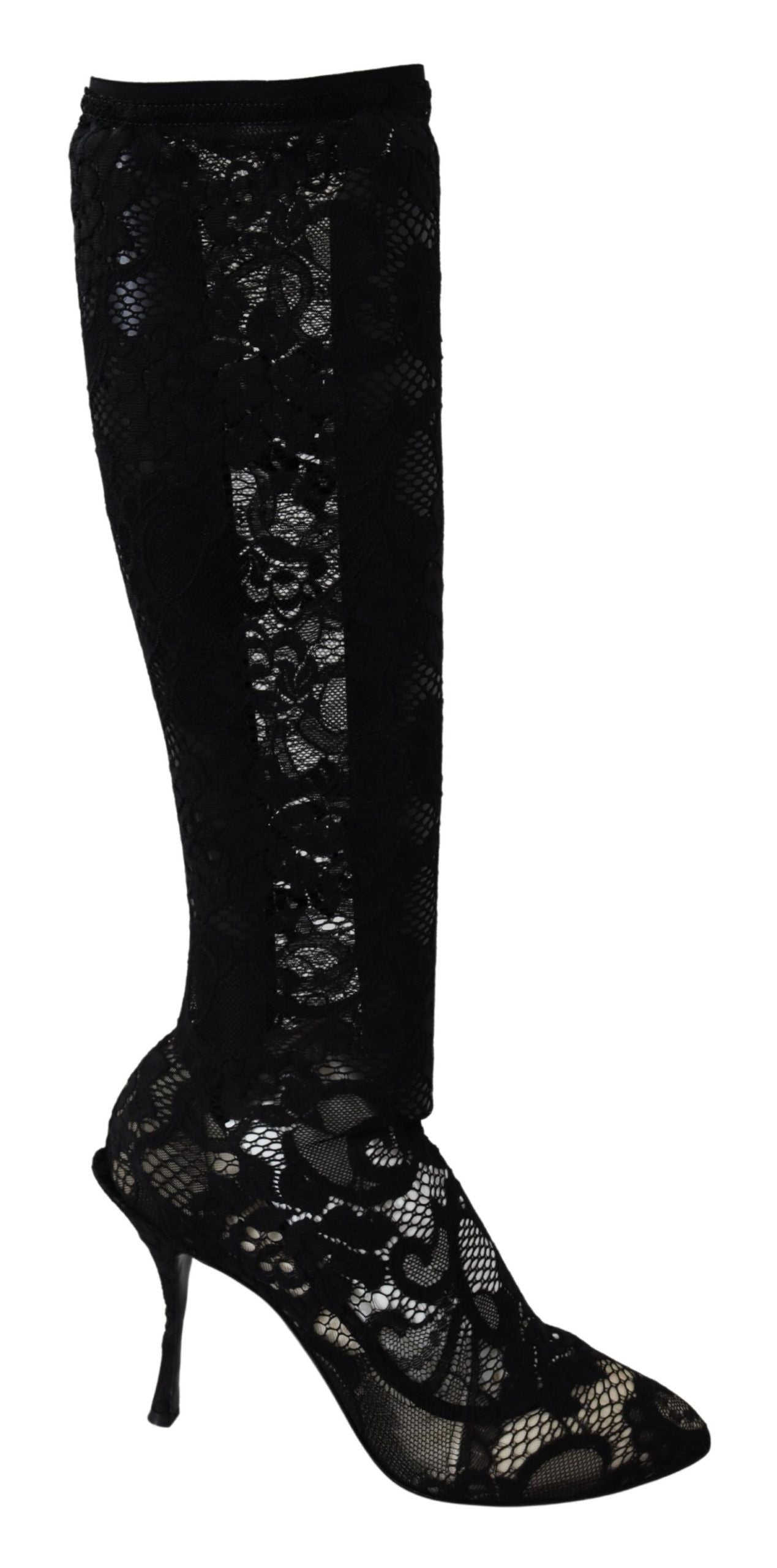 Dolce &amp; Gabbana Black Taormina Lace Socks Boots Shoes Pumps