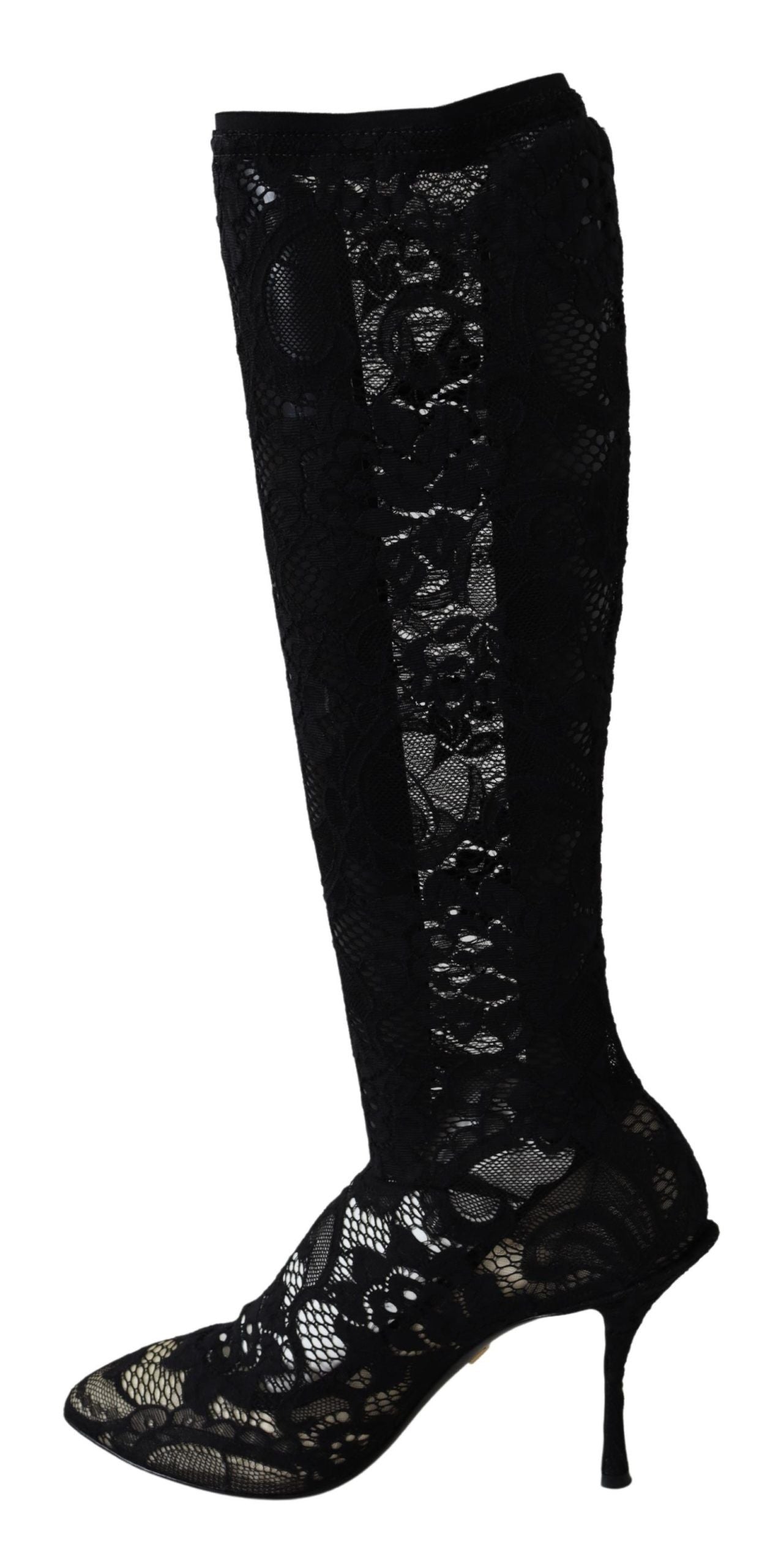 Dolce &amp; Gabbana Black Taormina Lace Socks Boots Shoes Pumps