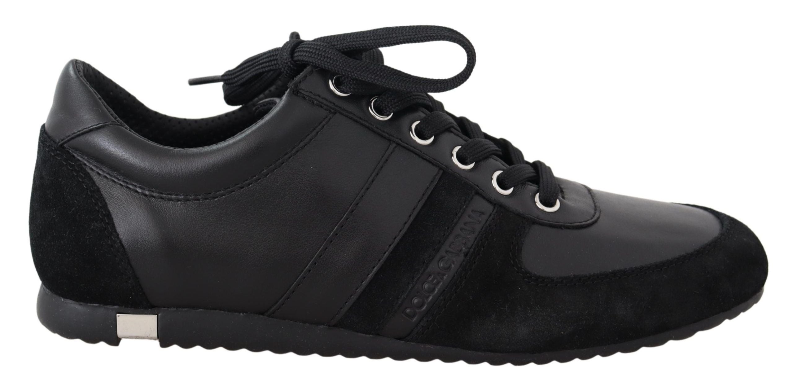 Dolce & Gabbana Schwarz Logo Leder Casual Turnschuhe Schuhe