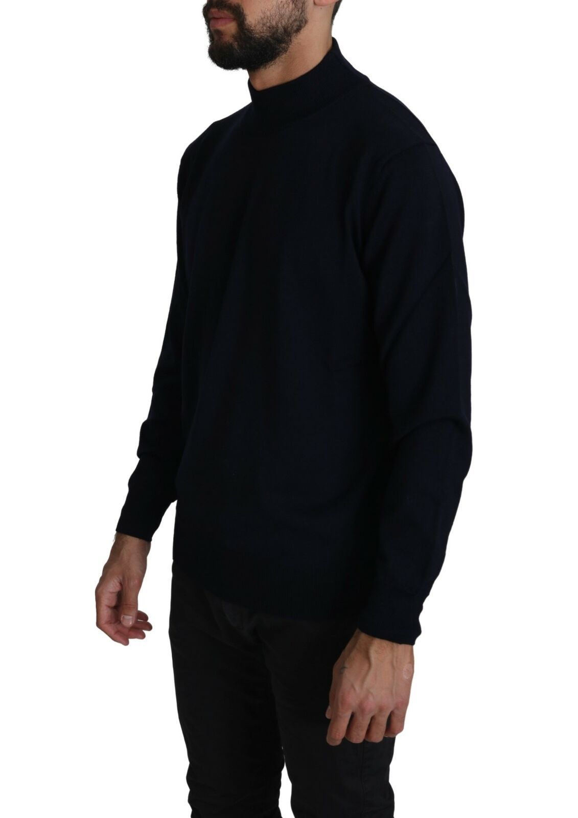 MILA SCHÖN Dark blue round neck sweater made of 100% wool