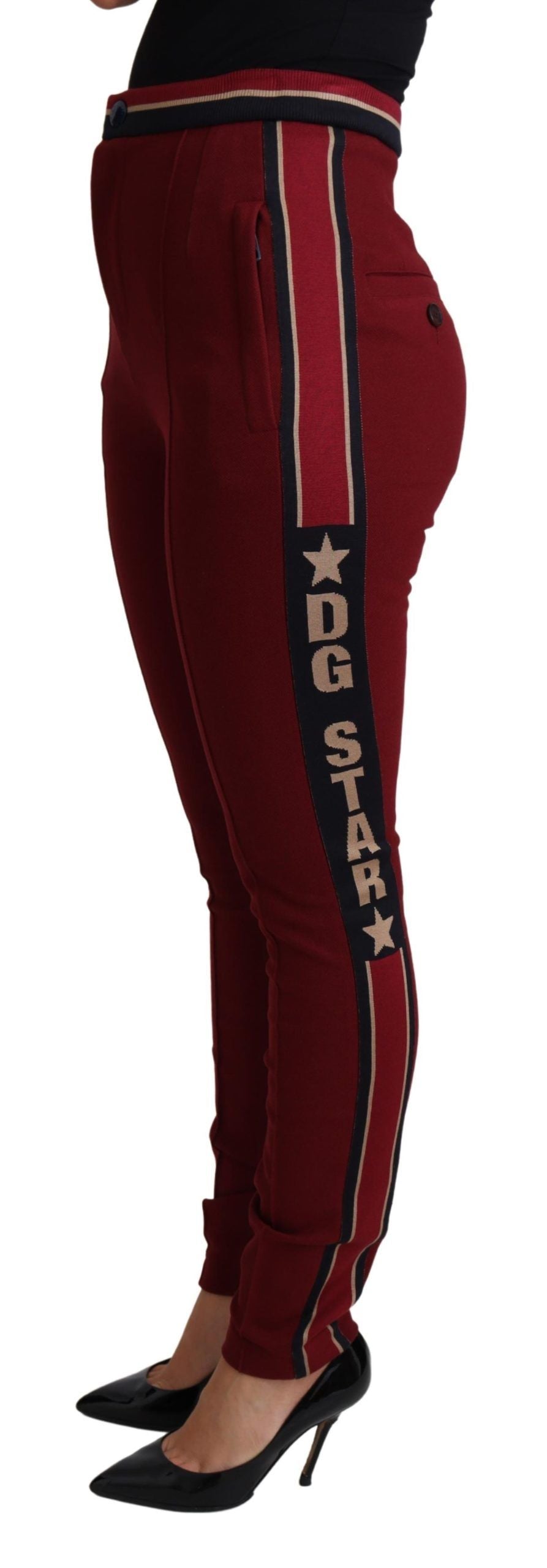 Dolce & Gabbana Rote DG Star gestreifte Skinny-Baumwollhose