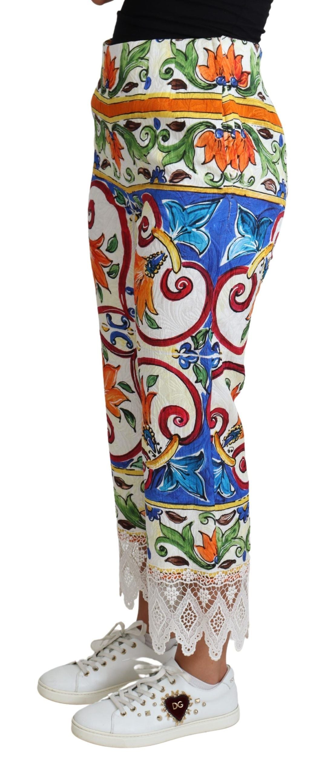 Dolce & Gabbana Multicolor Majolika Druck Hose Baumwolle Hose