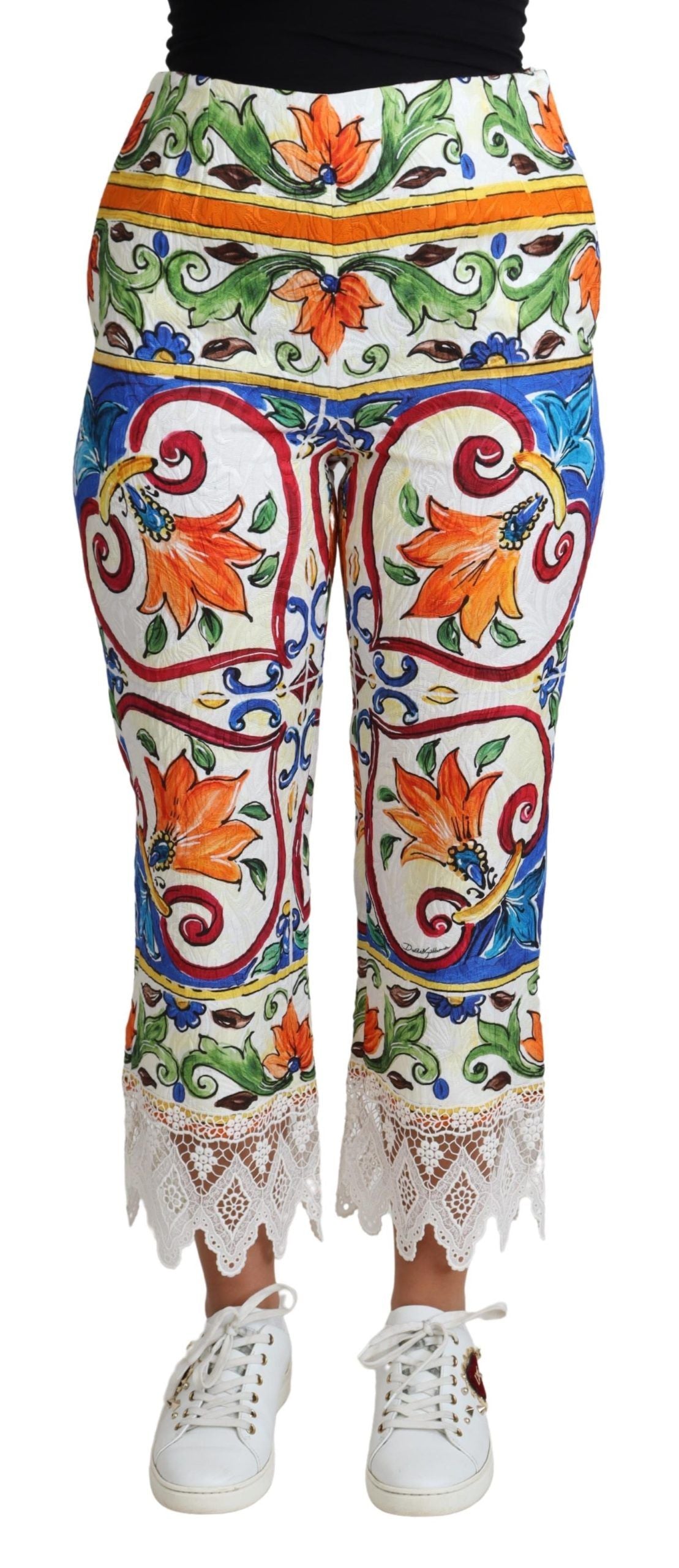Dolce & Gabbana Multicolor Majolika Druck Hose Baumwolle Hose