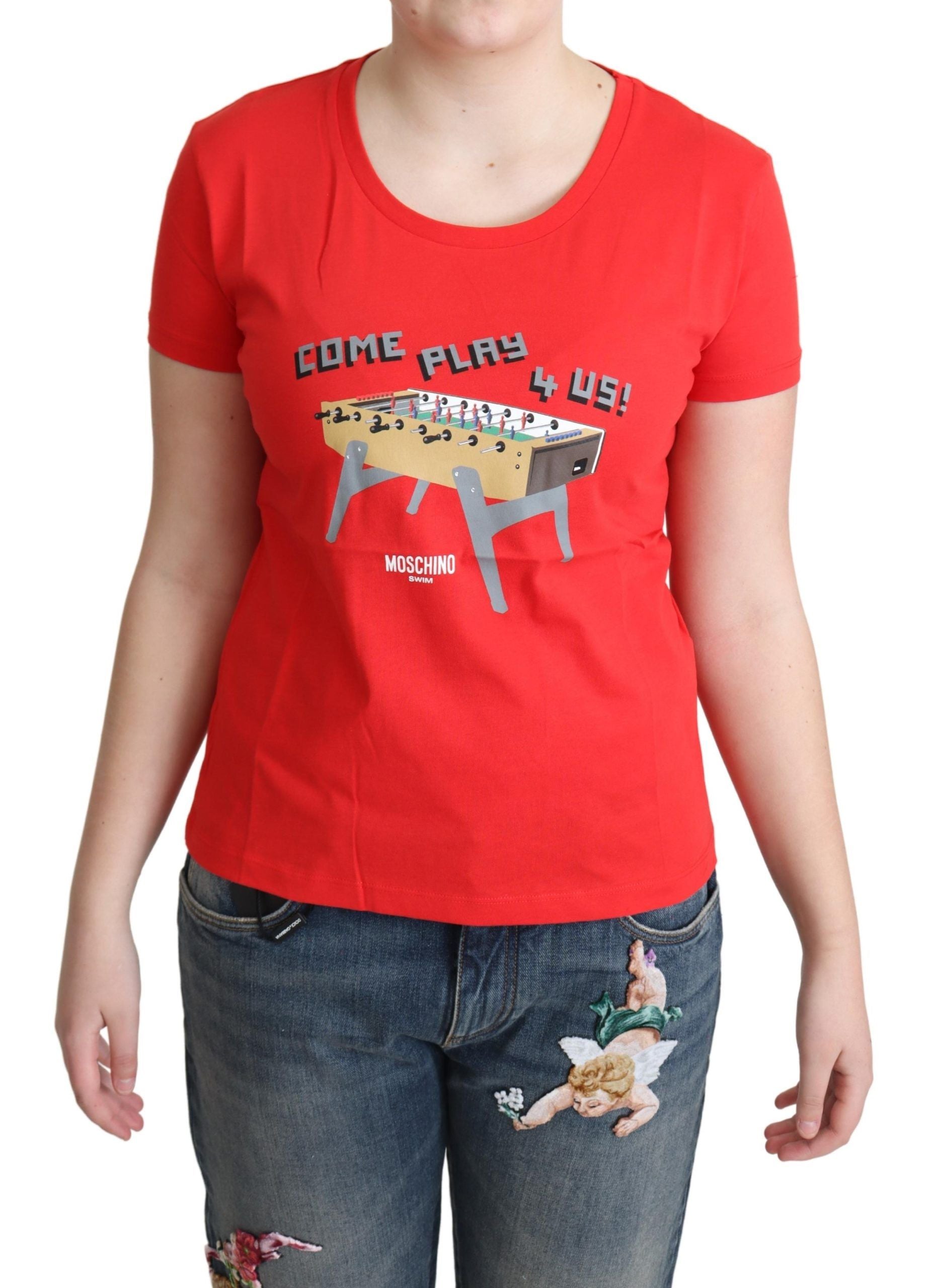 Moschino Rote Baumwolle Come Play 4 Us Print Tops Bluse T-shirt