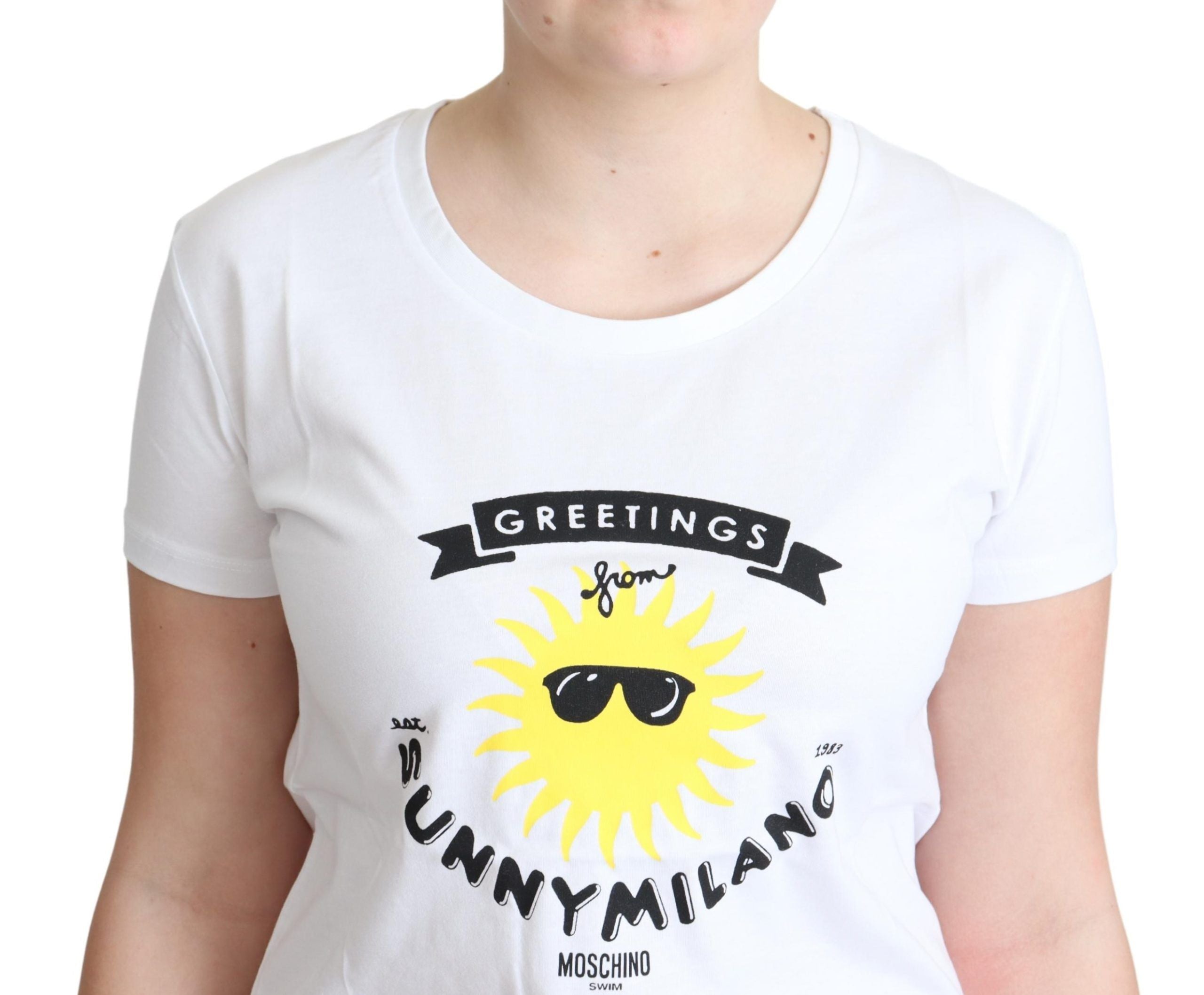 Sunny Milano baskılı Moschino beyaz pamuklu tişört