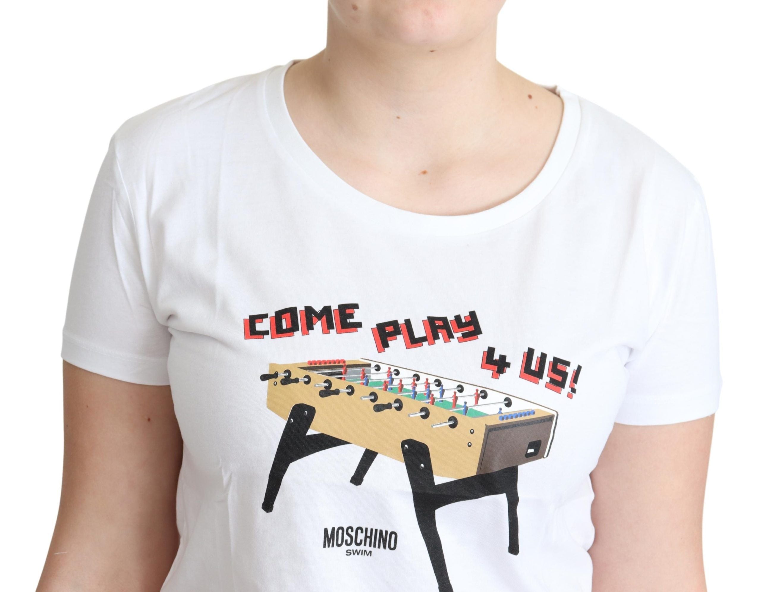 Moschino Beyaz Pamuklu Tişört Come Play 4 Us Baskılı Üstler