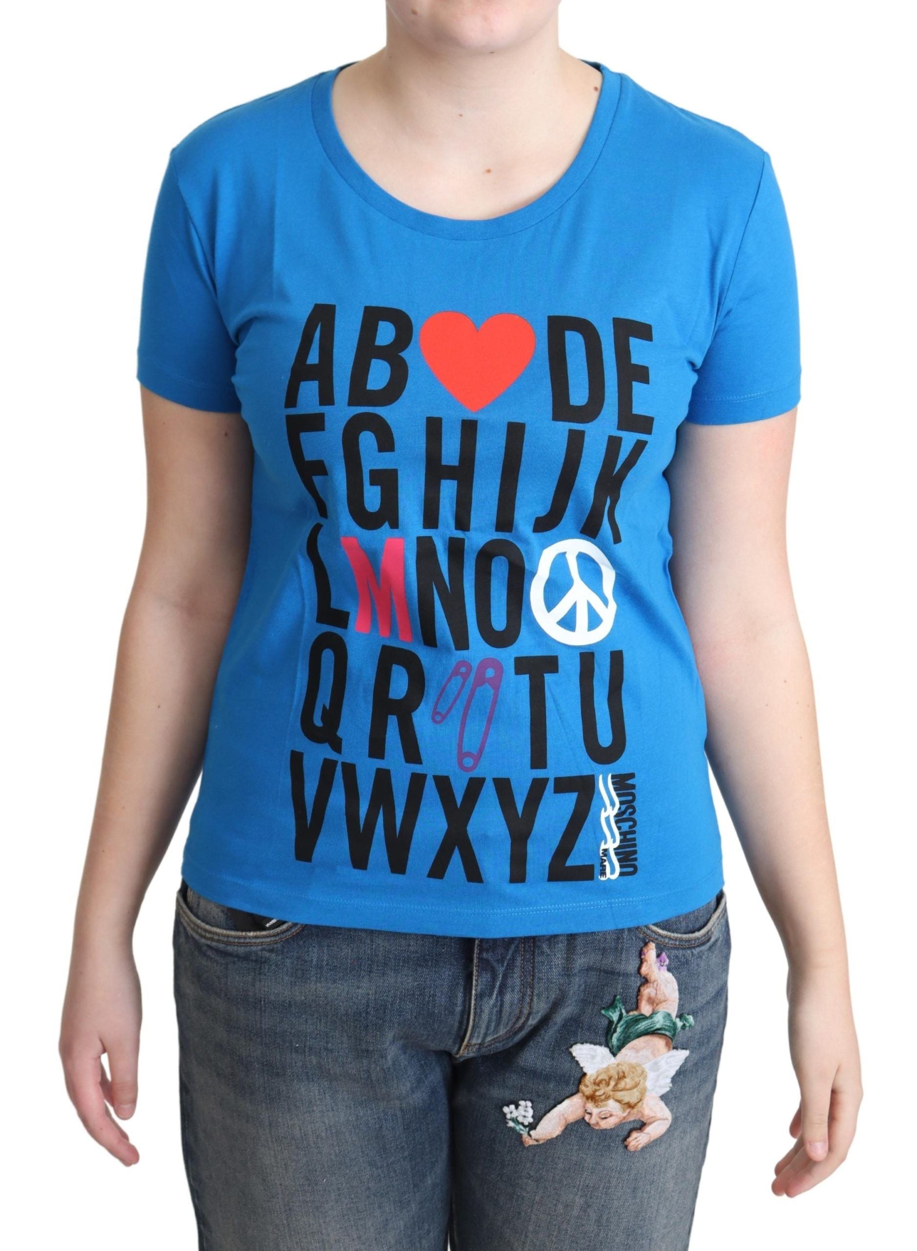 Moschino Blaue Baumwolle Alphabet Buchstaben Druck Tops