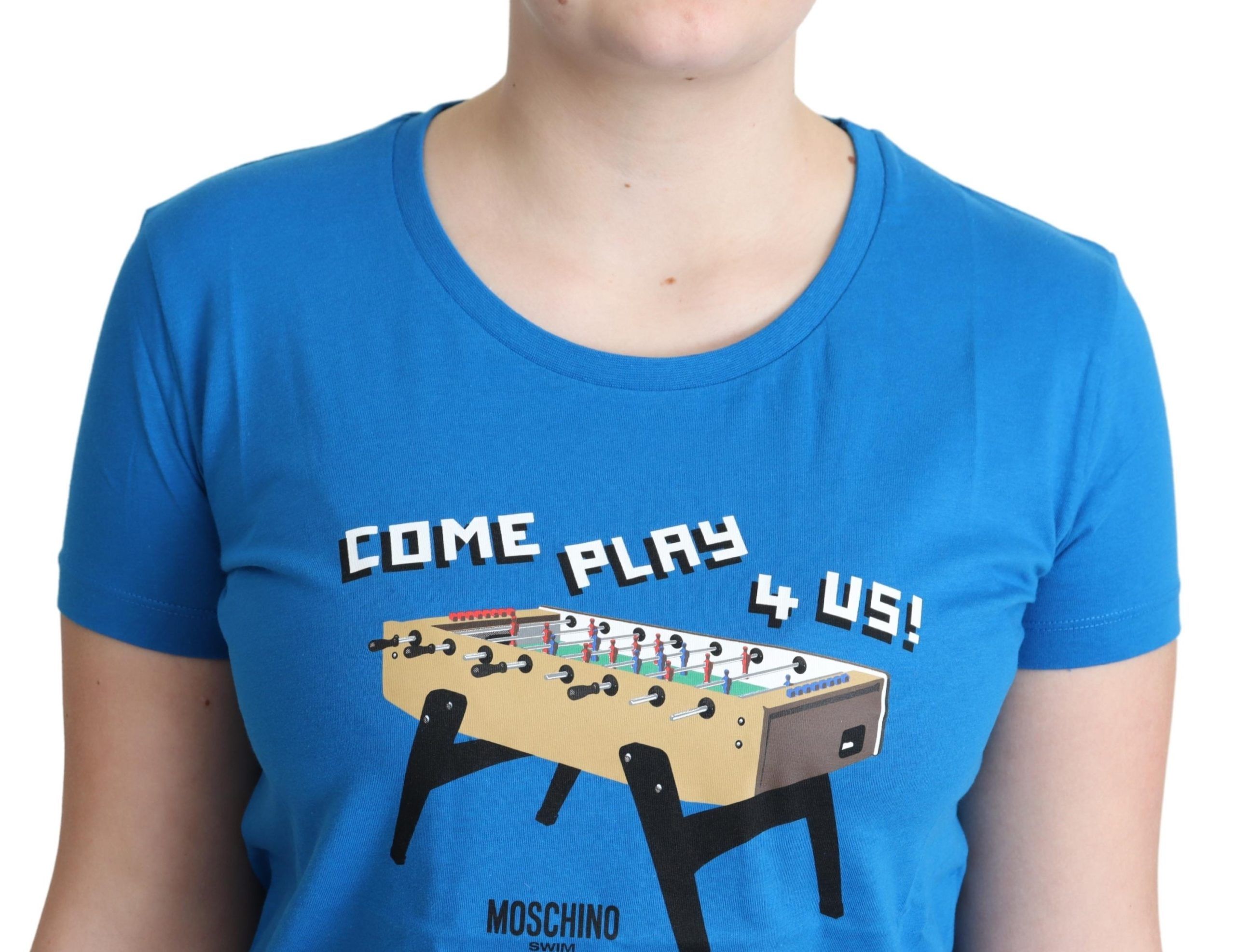 Moschino Mavi Pamuklu Tişört Come Play 4 Us Baskılı