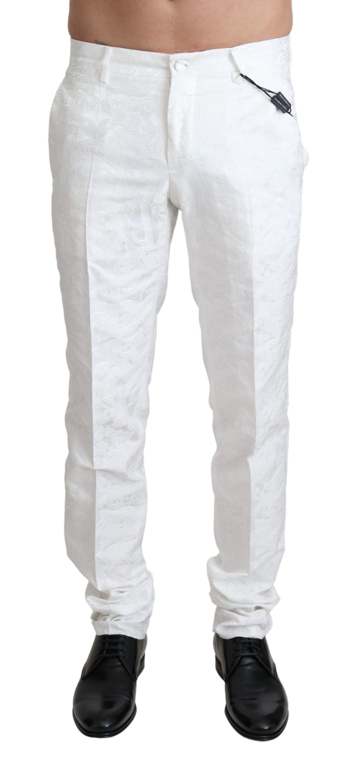 Dolce &amp; Gabbana Elegant white brocade dress pants