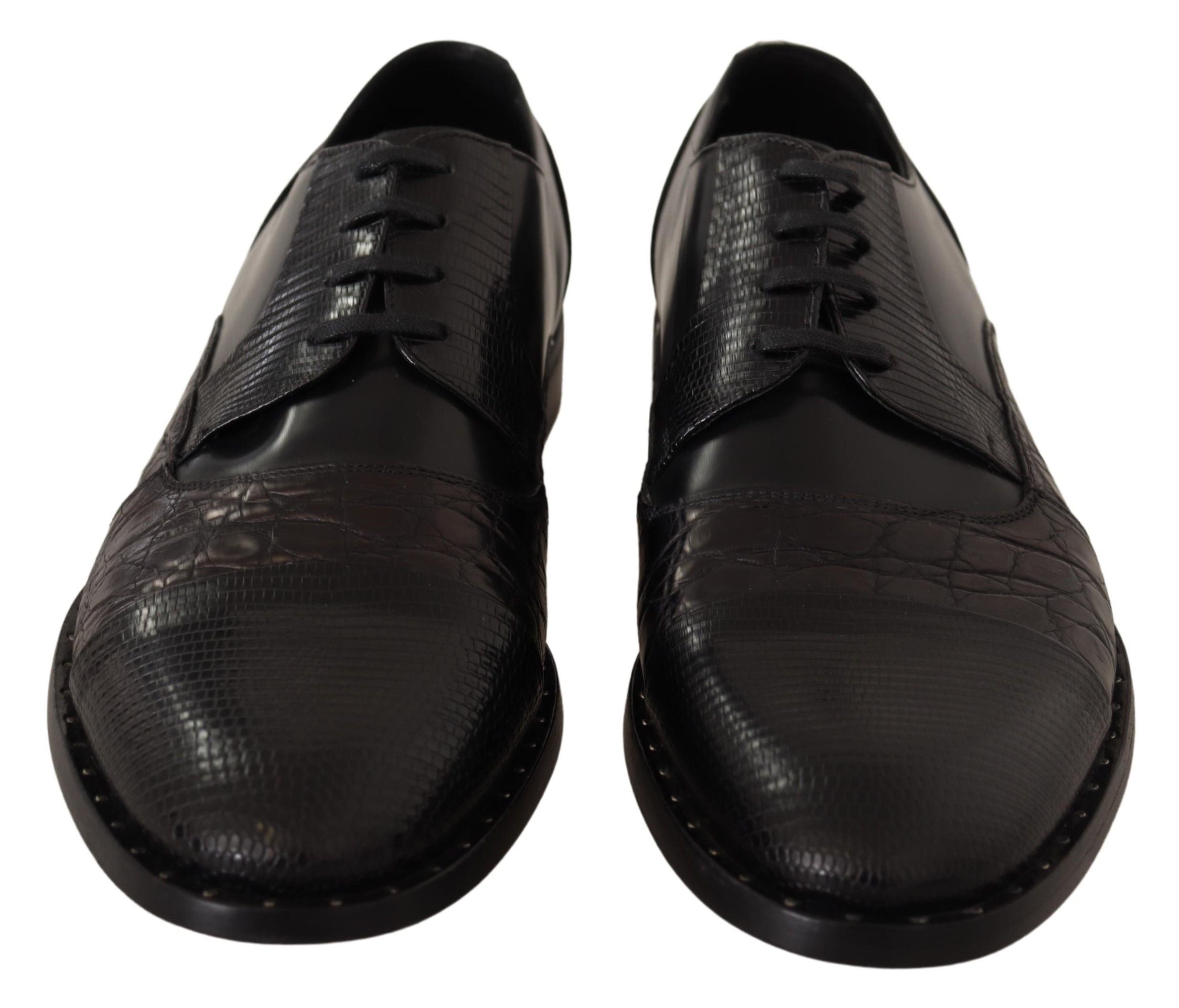 Dolce &amp; Gabbana Black Leather Exotic Furs Formal Shoes