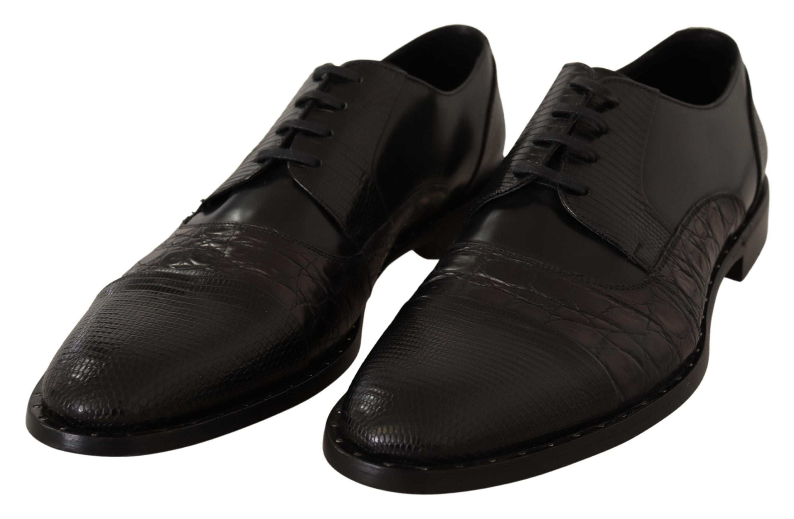Dolce &amp; Gabbana Black Leather Exotic Furs Formal Shoes