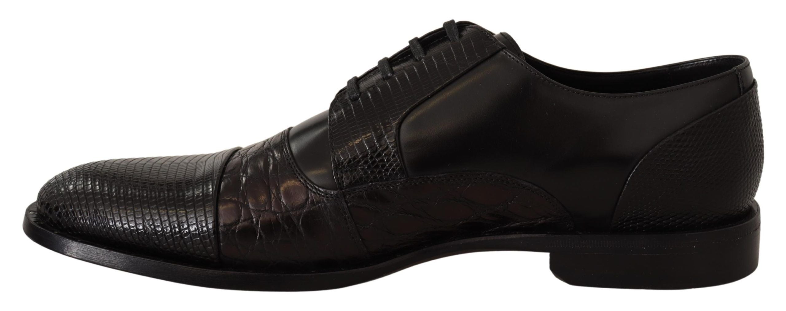 Dolce &amp; Gabbana Black Leather Exotic Furs Formal Shoes