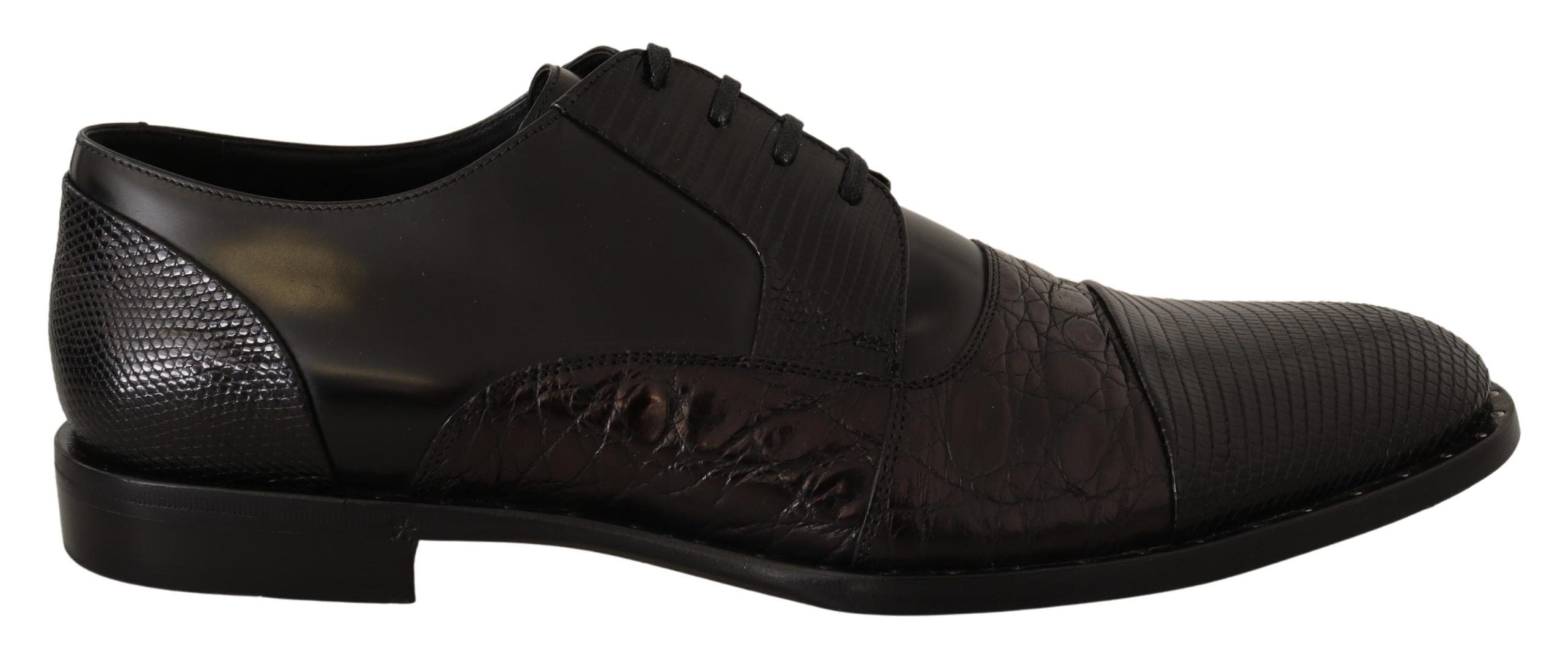 Dolce &amp; Gabbana Black Leather Exotic Furs Formal Shoes