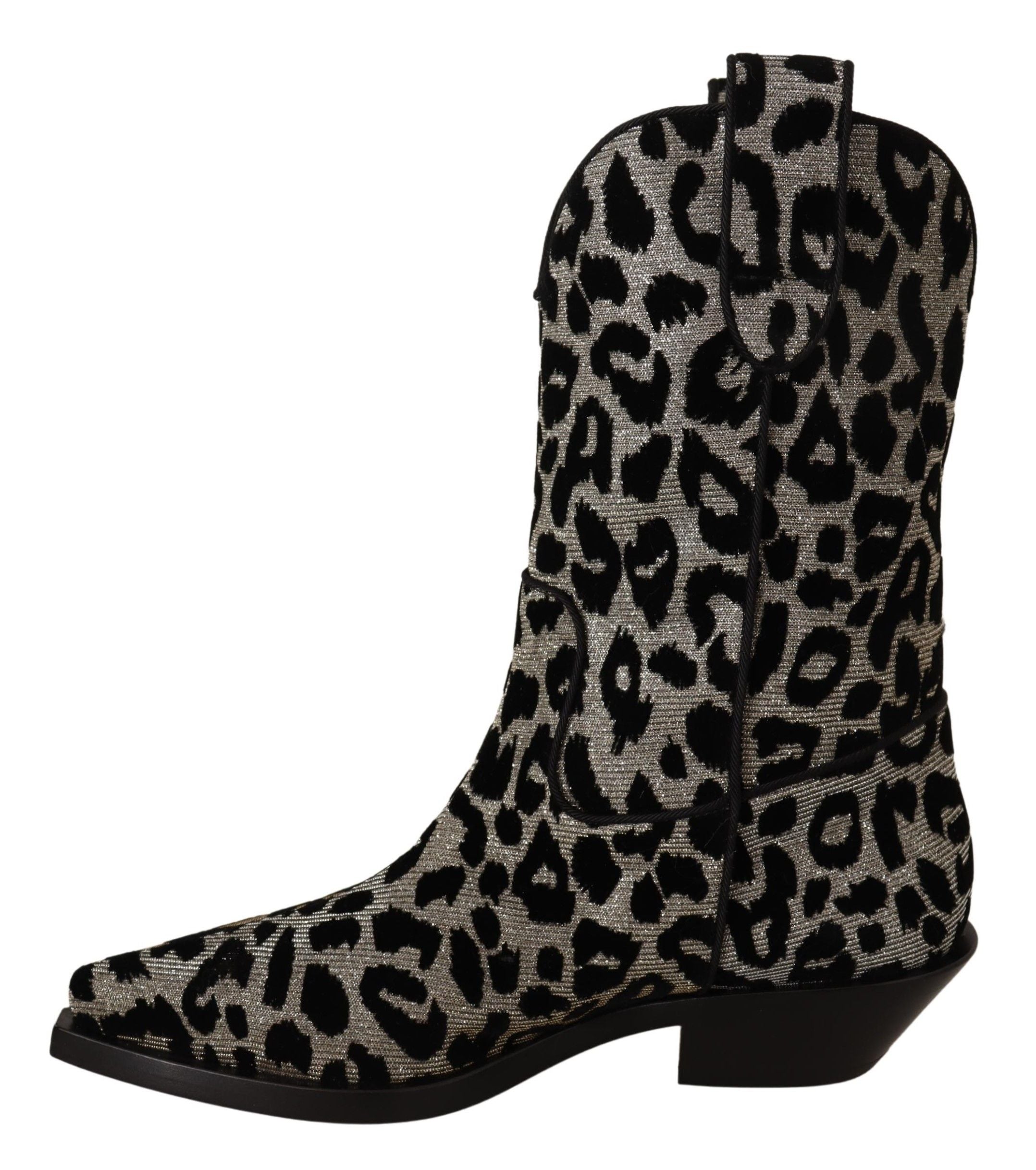 Dolce & Gabbana Grau Schwarz Leopard Cowboy Stiefel Schuhe
