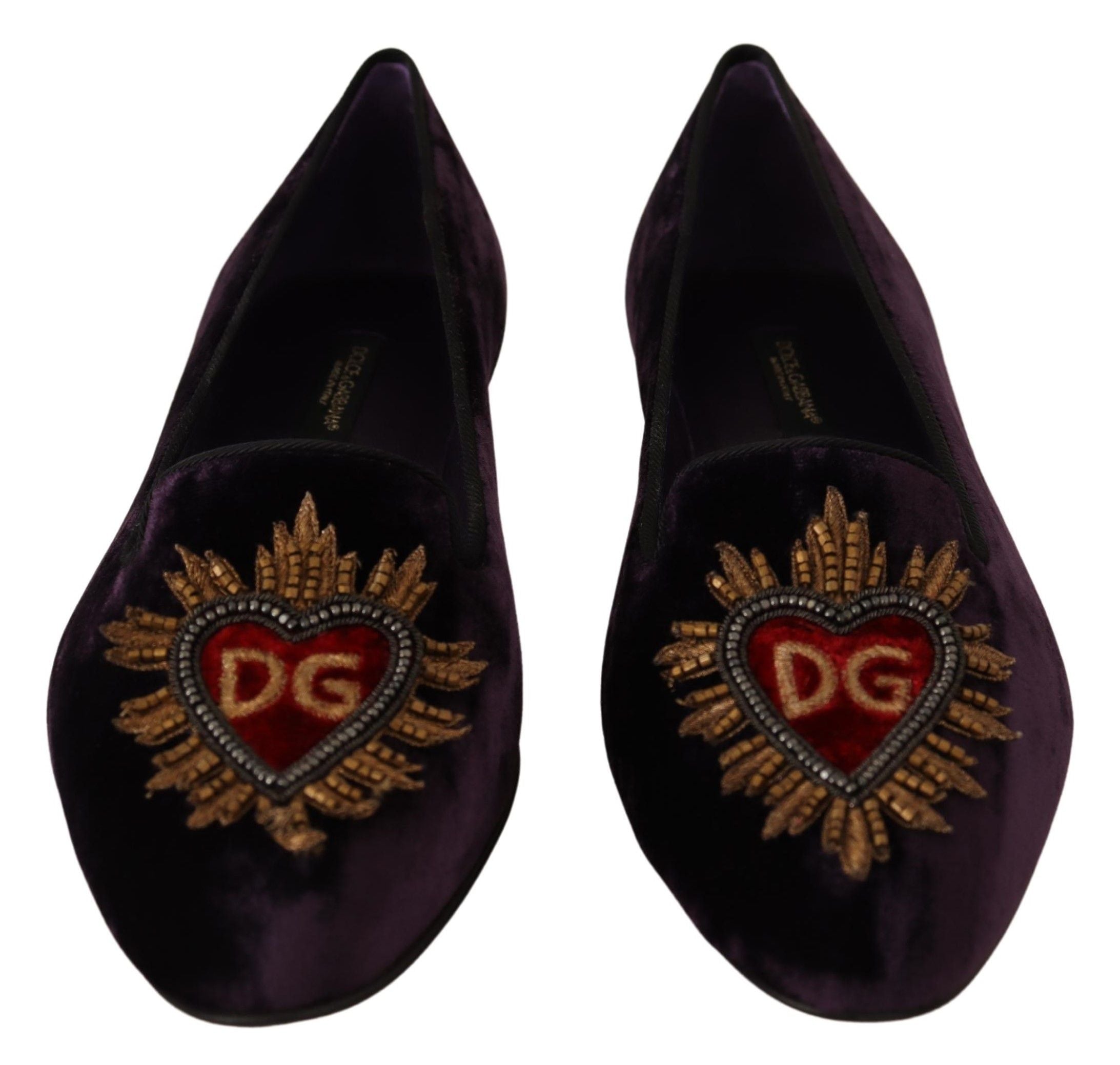 Dolce & Gabbana Lila Samt DG Herz Loafers Flats Schuhe