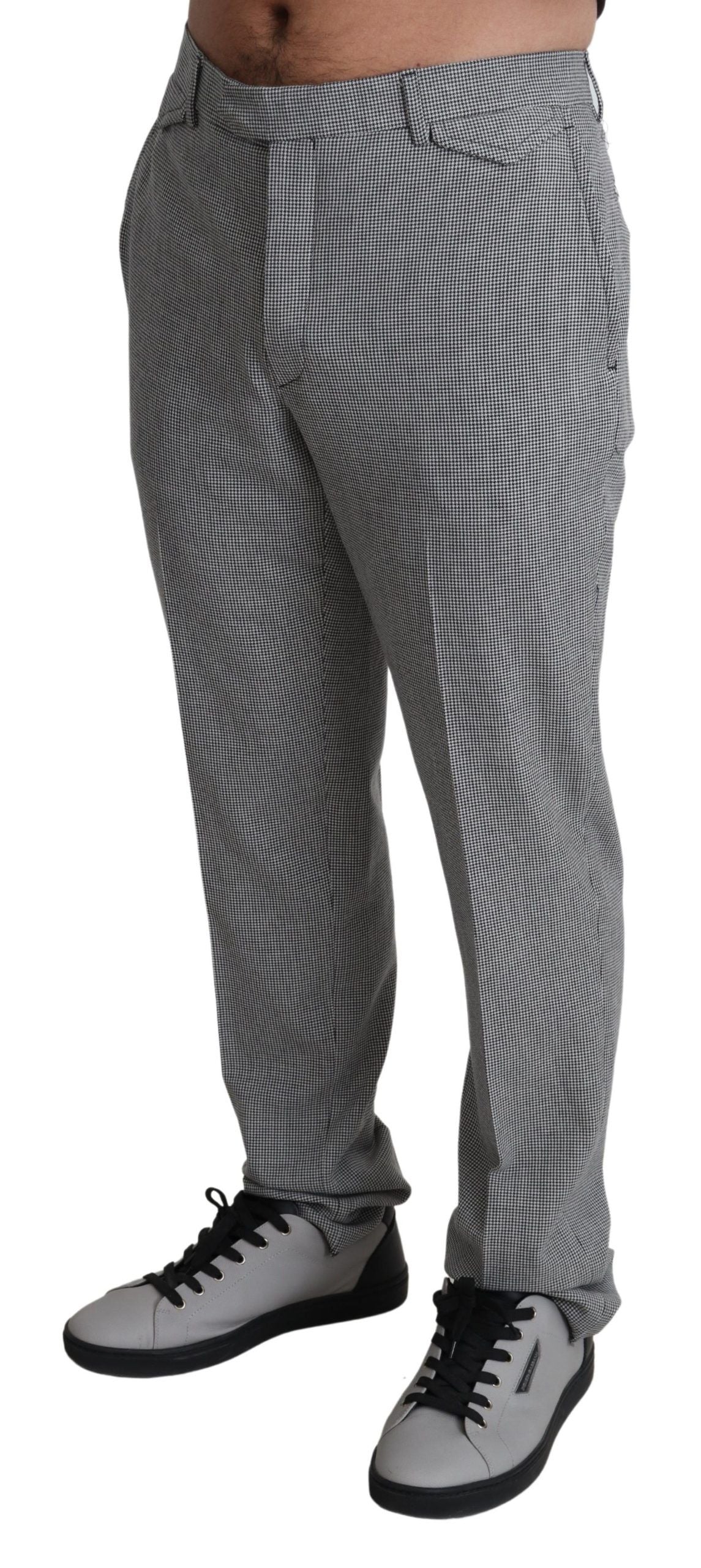 BENCIVENGA Gray Wool Checked Dress Men Formal Trousers Pants