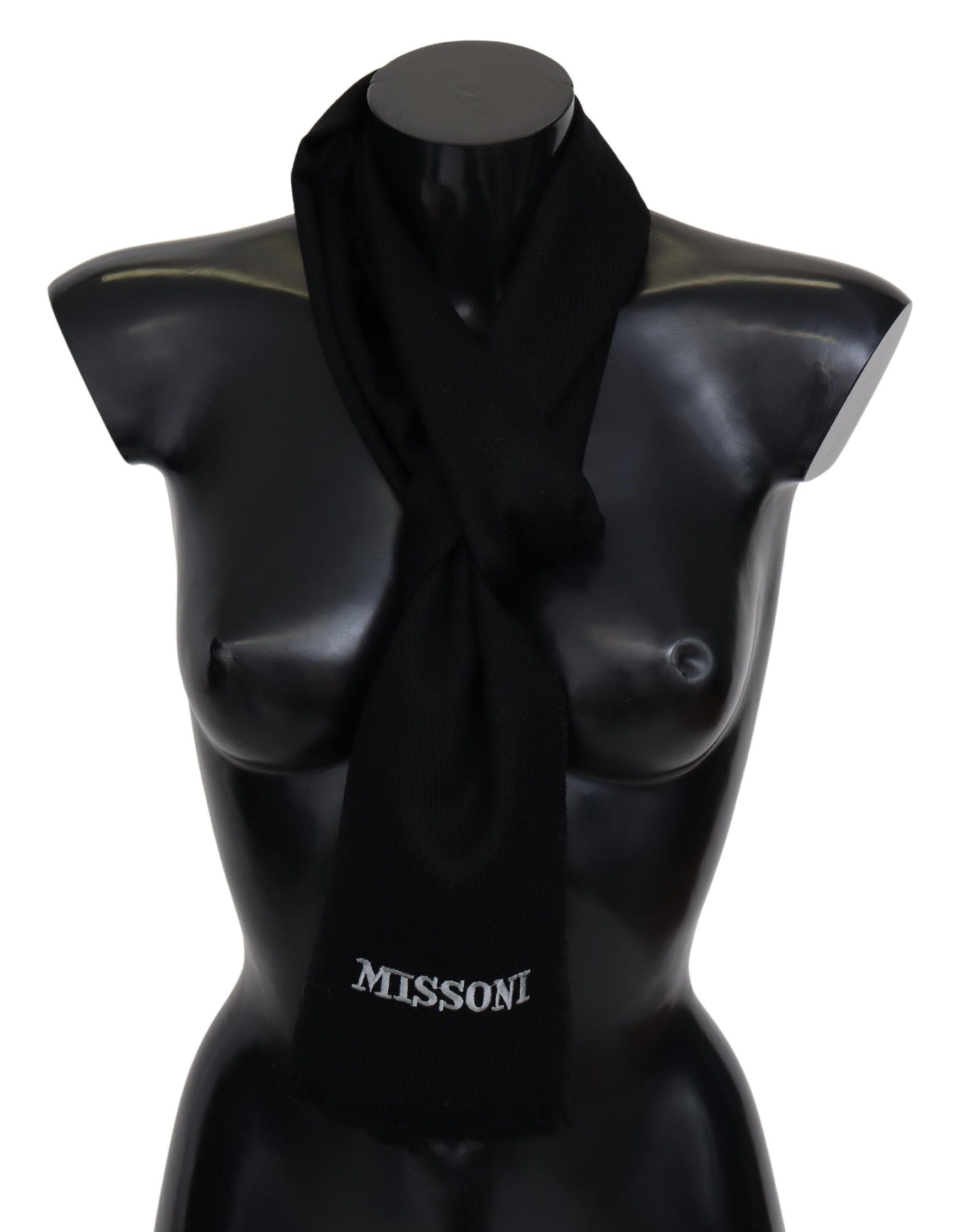 Missoni Schwarz 100% Wolle Unisex Hals Wrap Fransen Logo Schal