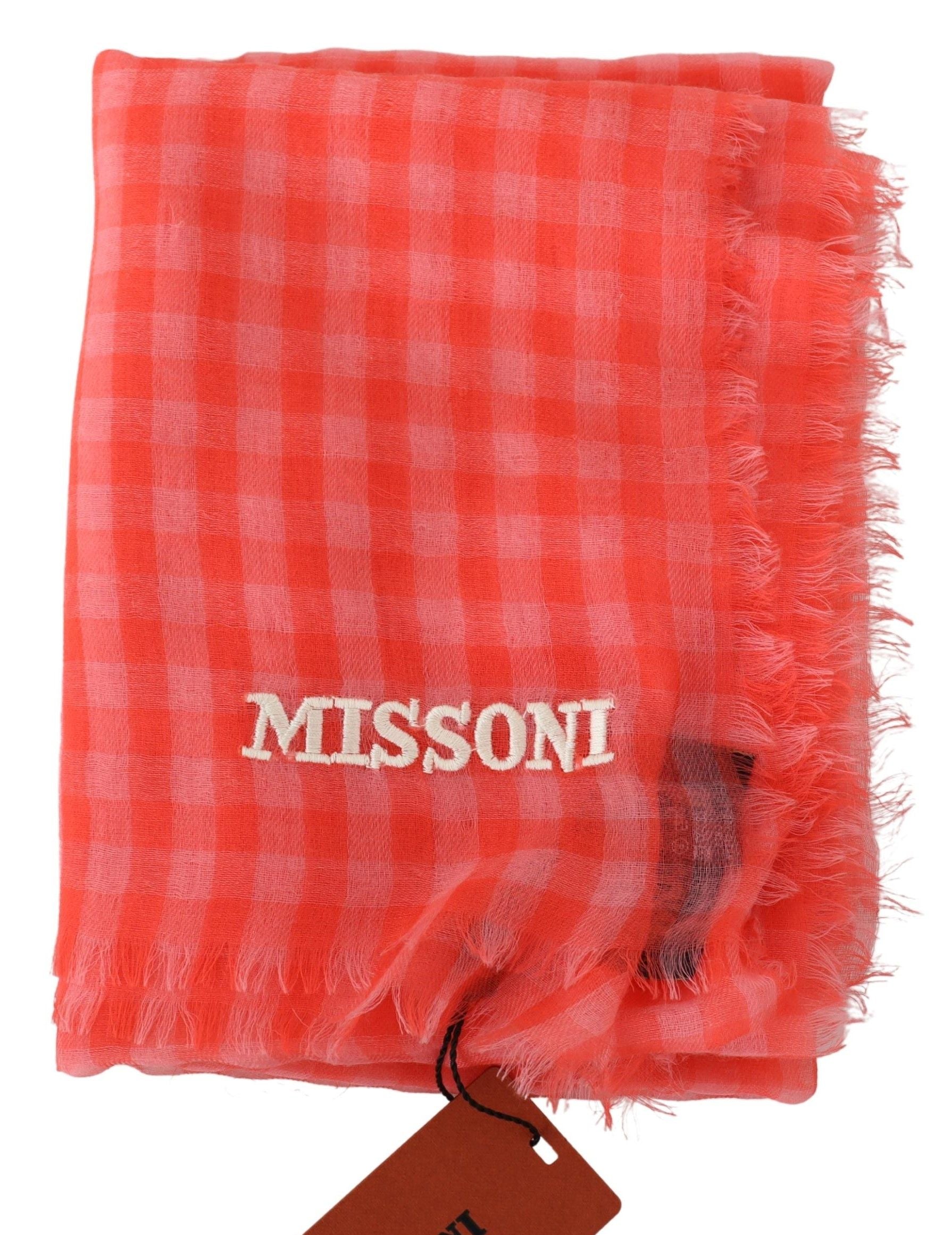 Missoni turuncu kareli kaşmir unisex püsküllü şal