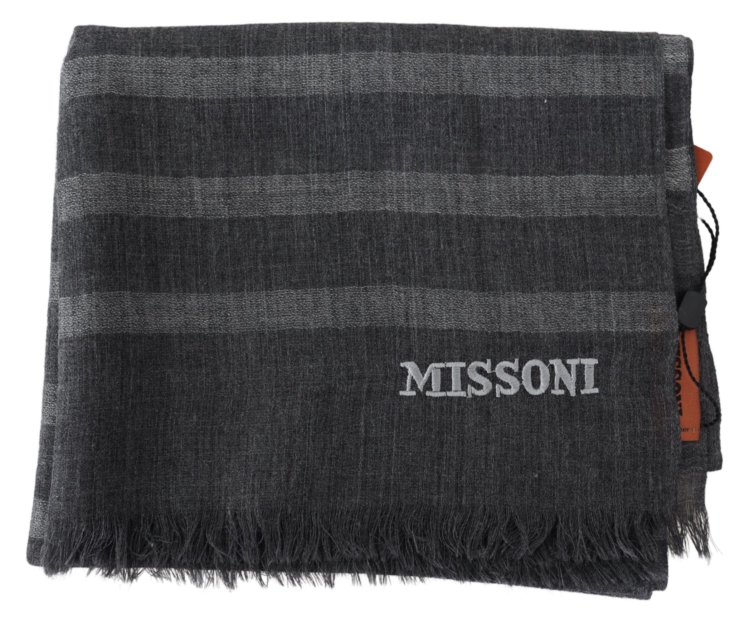 Missoni Gri Çizgili Yün Atkı Unisex Boyun Sarma Saçaklı Atkı