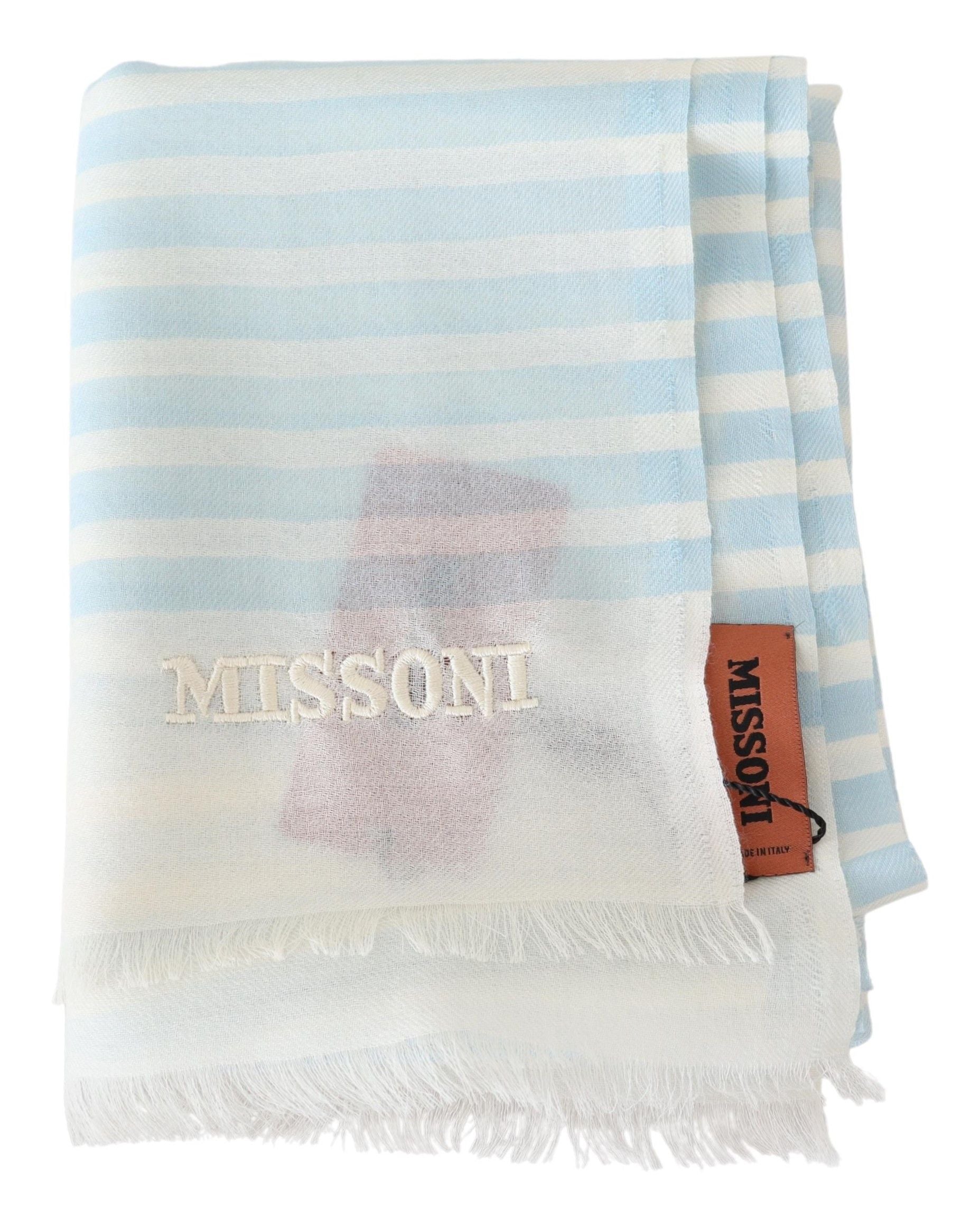 Missoni Blau-weiß gefütterter Kaschmir-Unisex-Wickelschal