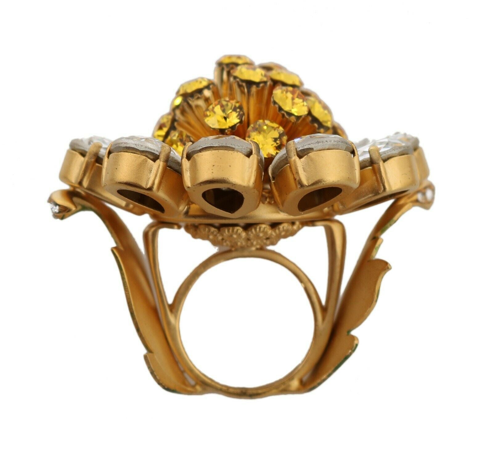 Dolce & Gabbana Gold Messing Gelb Kristall Blume Ring