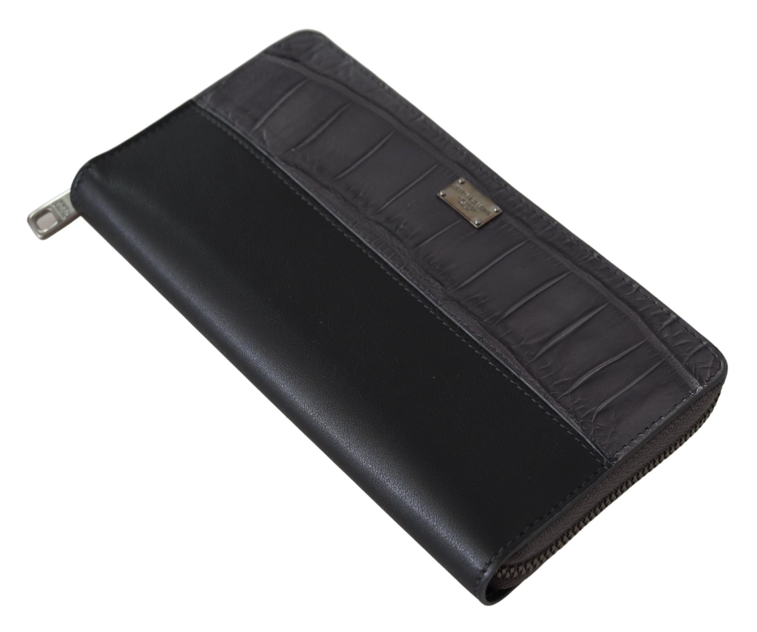 Dolce &amp; Gabbana Black Zip Around Continental Clutch Leather Wallet