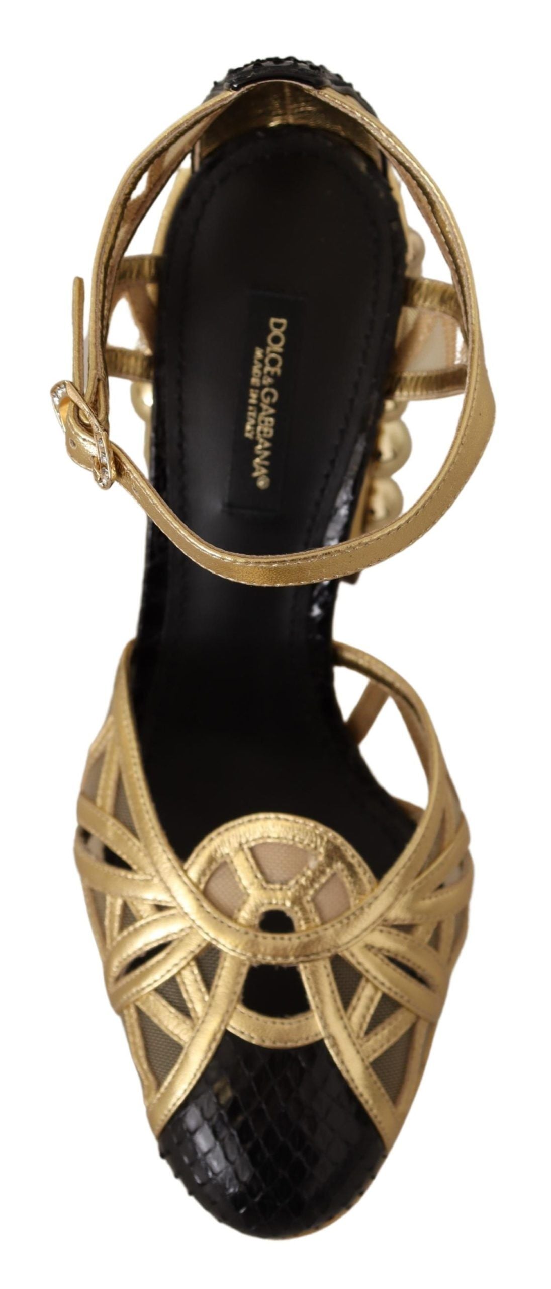 Dolce & Gabbana Schwarz Gold Leder Nieten Riemchen Schuhe
