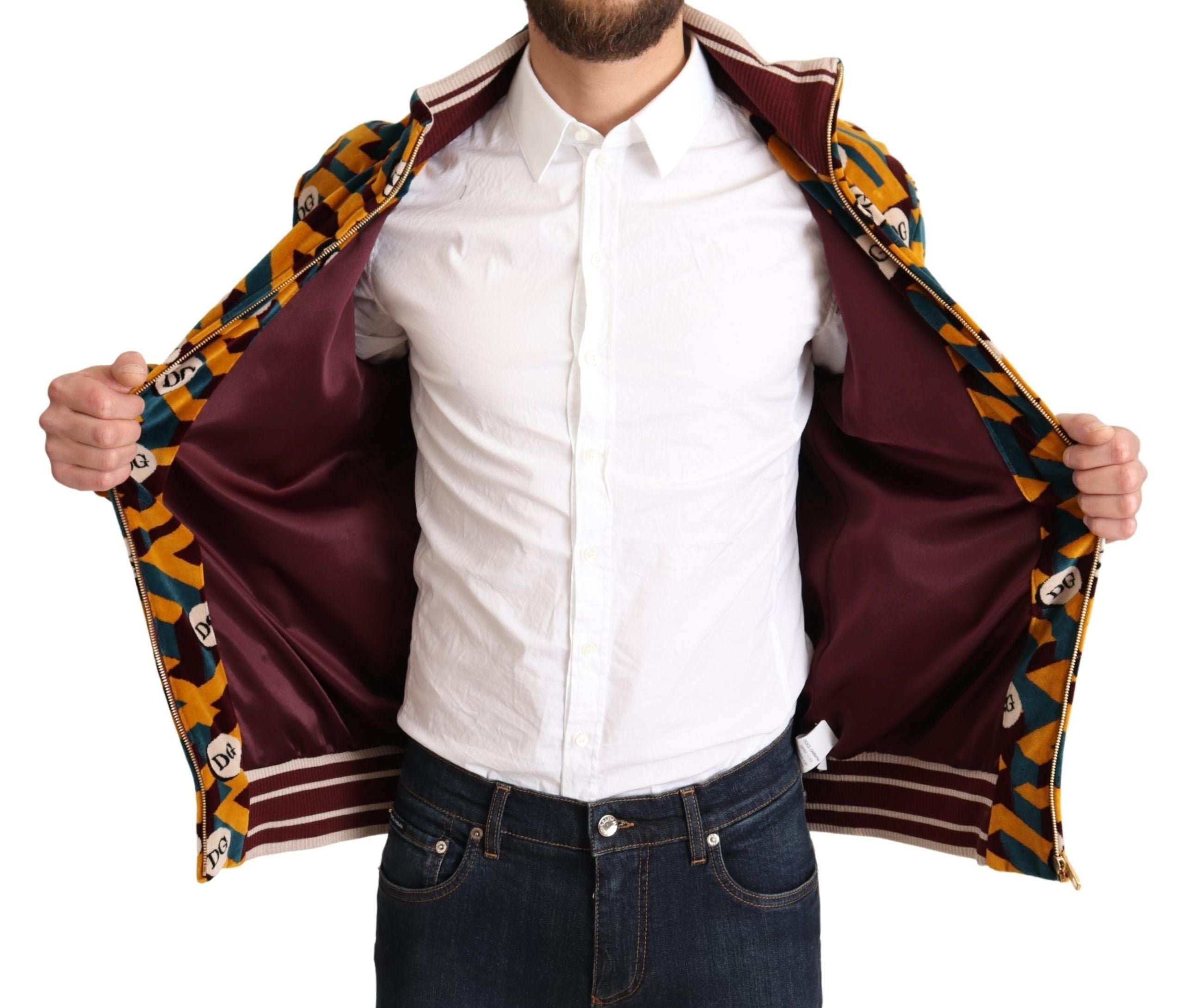 Dolce &amp; Gabbana Multicolor Velvet DG Logo Men's Sweater Jacket