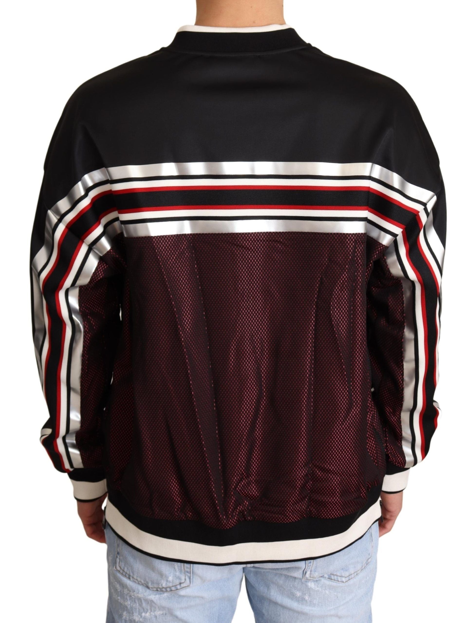 Dolce &amp; Gabbana Black Red Mesh Sport Crew Neck Sweater