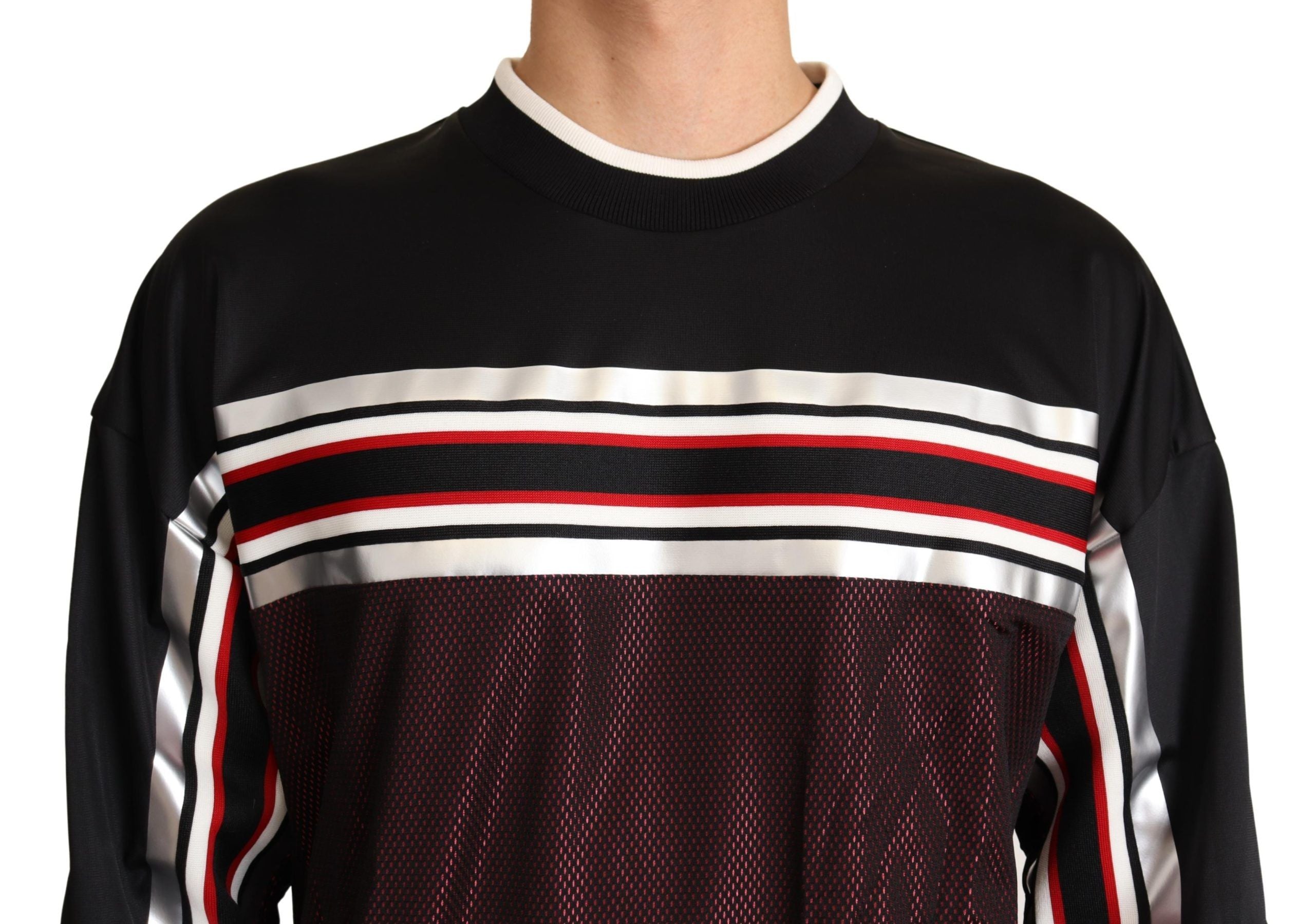 Dolce &amp; Gabbana Black Red Mesh Sport Crew Neck Sweater