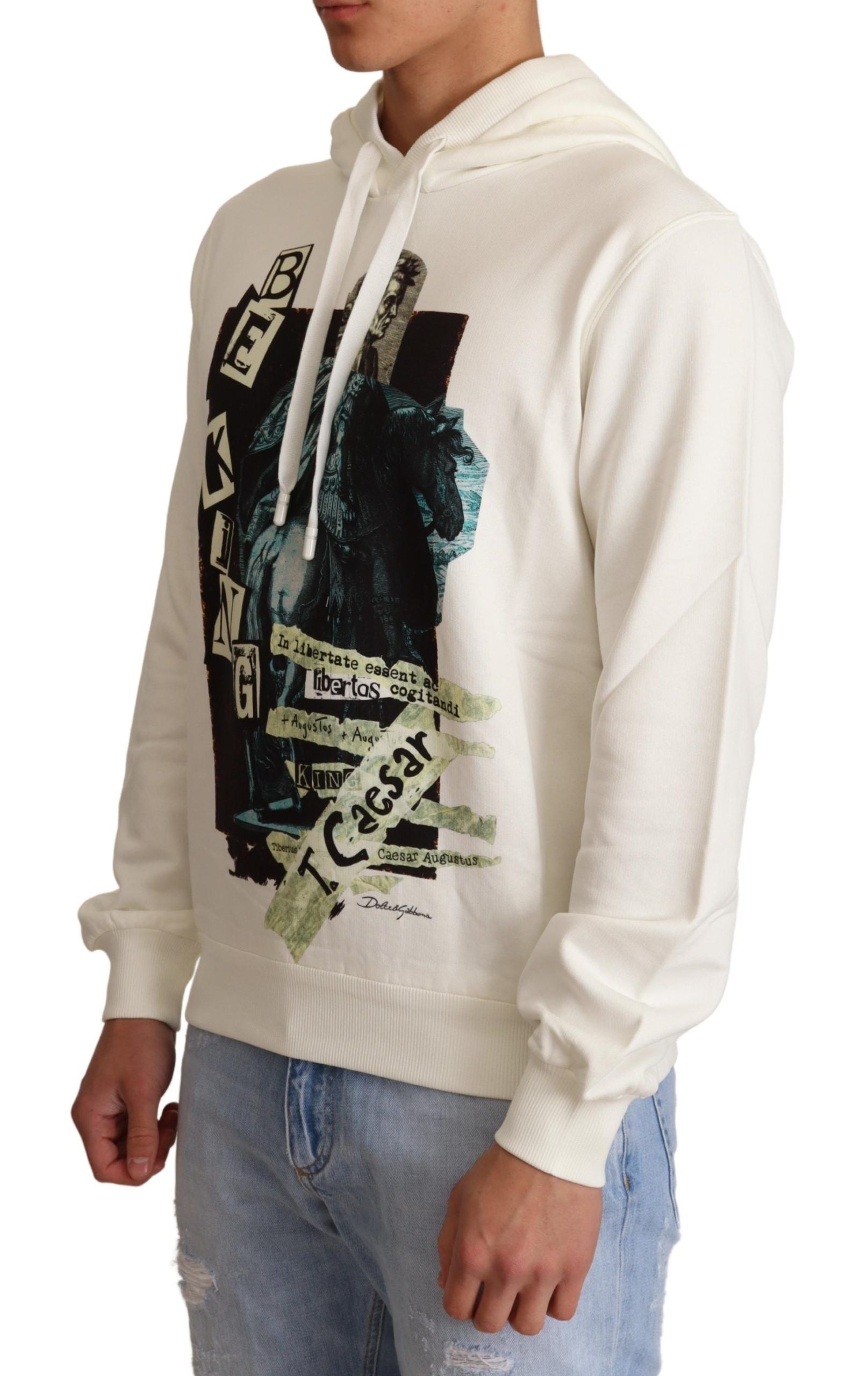 Dolce &amp; Gabbana White King Caesar Cotton Hooded Sweater