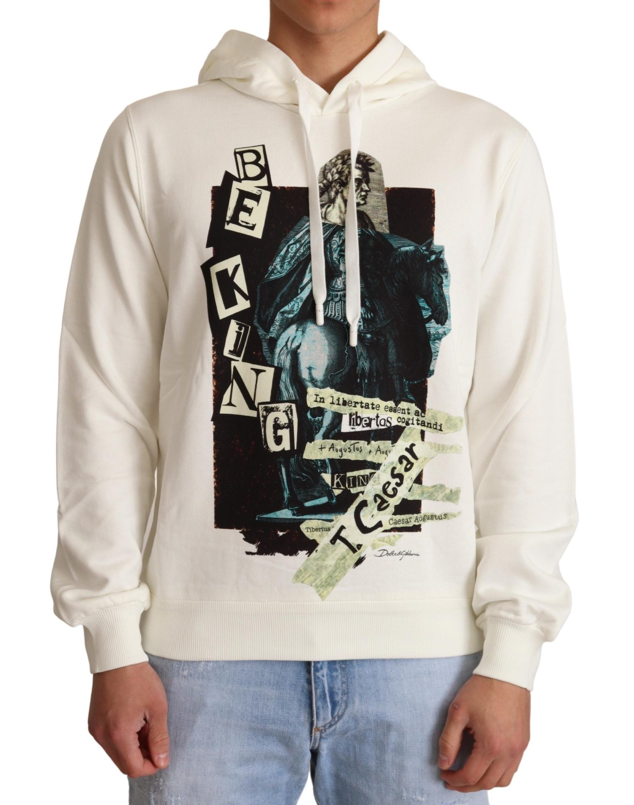 Dolce &amp; Gabbana White King Caesar Cotton Hooded Sweater