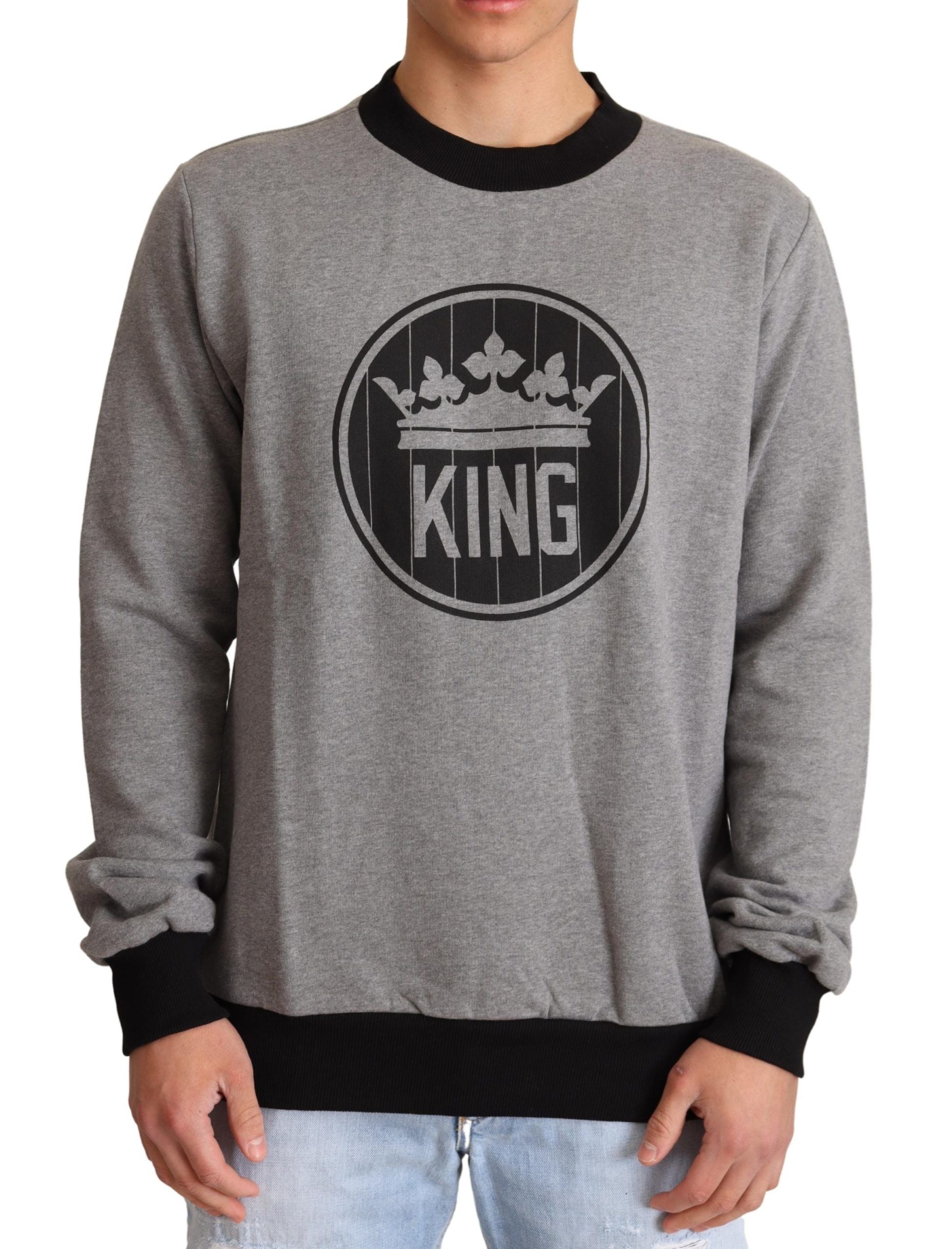 Dolce & Gabbana Grauer Crown King Pullover aus Baumwolle