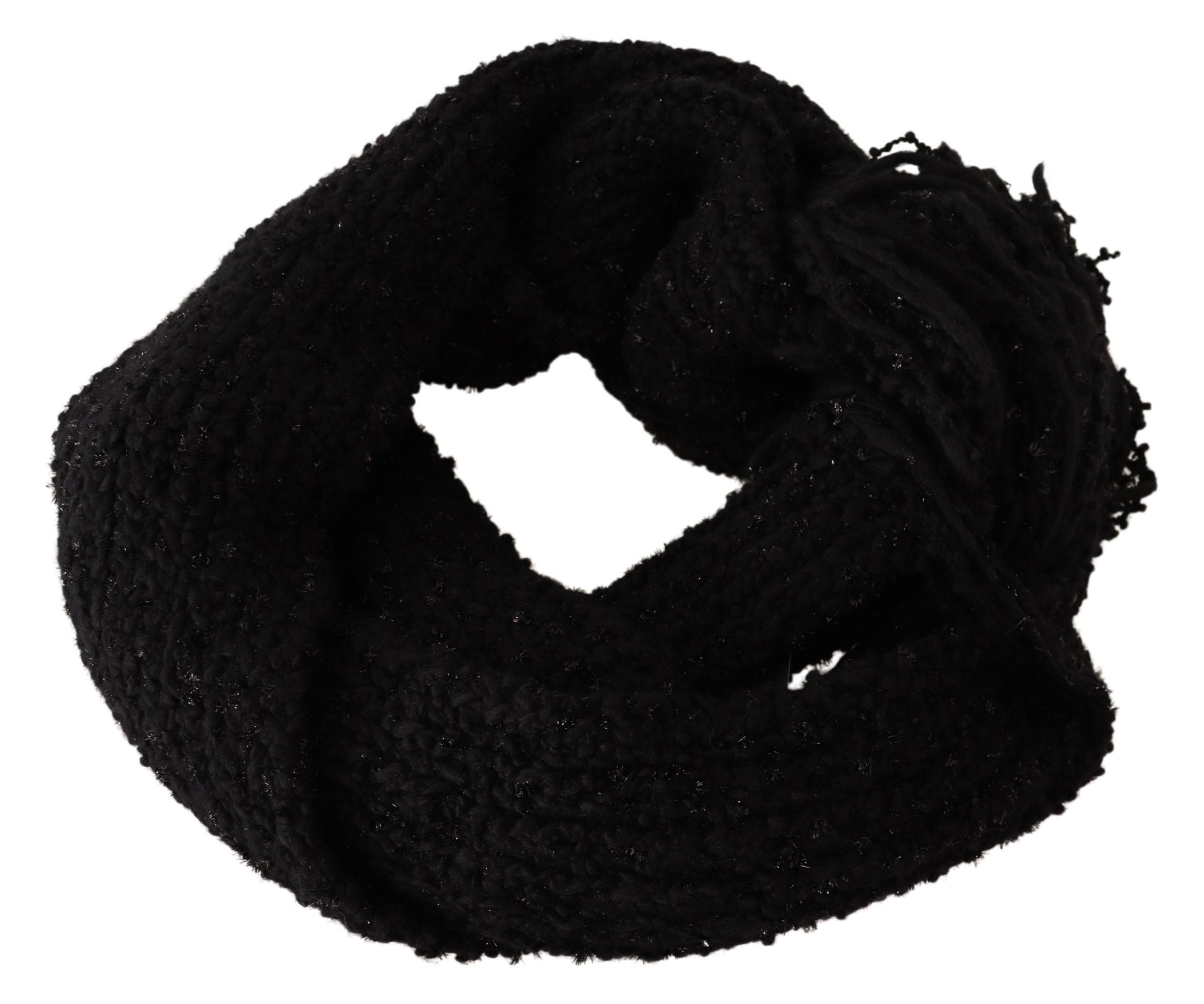 Dolce &amp; Gabbana Black knitted virgin wool wrap scarf