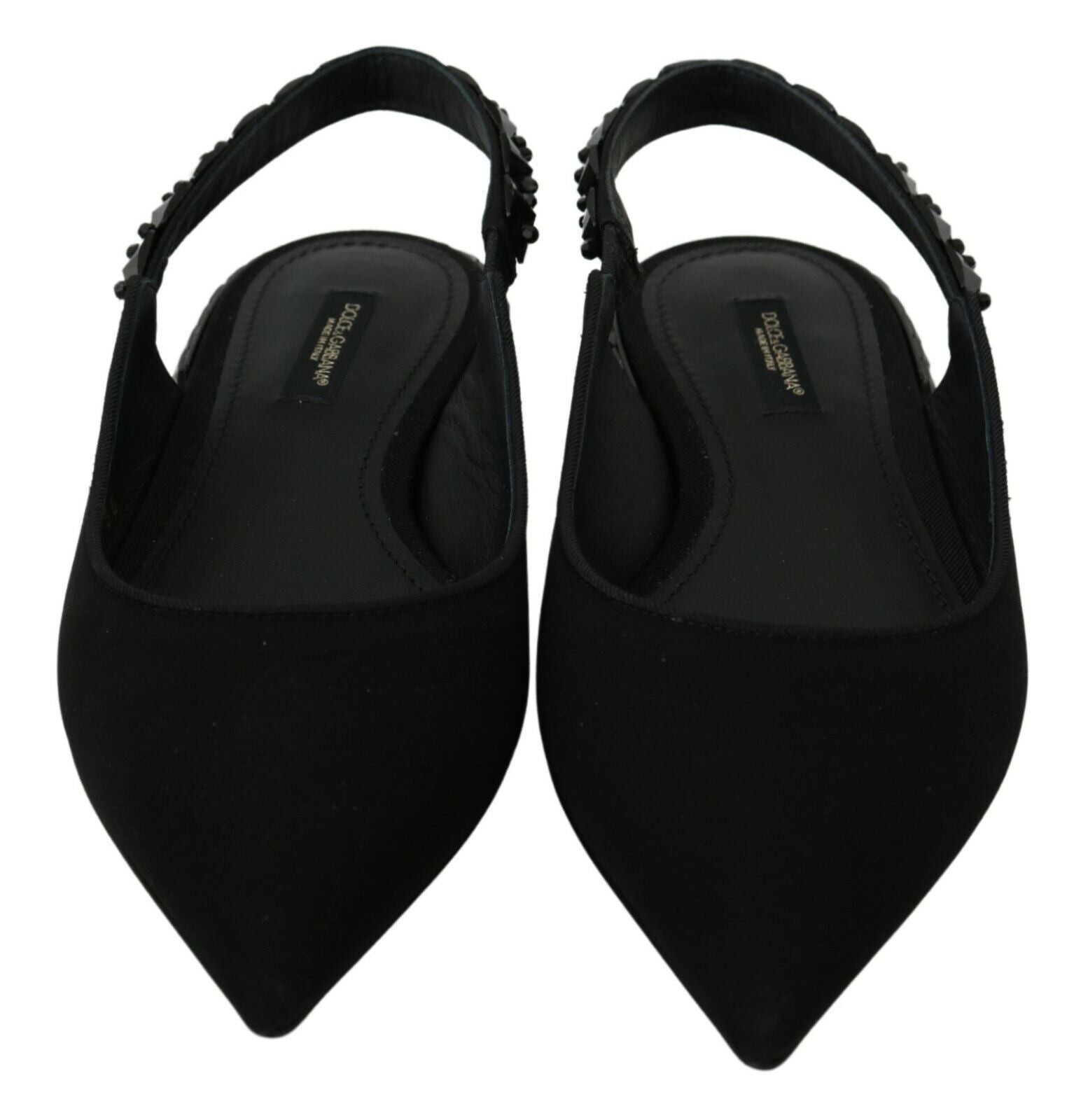 Dolce & Gabbana Schwarze Flats Slingback Charmeuse Schuhe