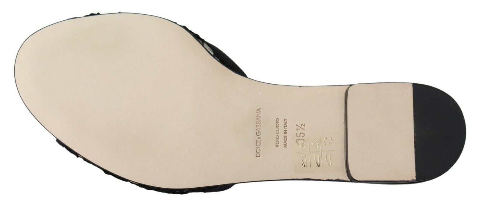 Dolce & Gabbana Schwarz Taormina Spitze Slides Kristalle Flats Schuhe