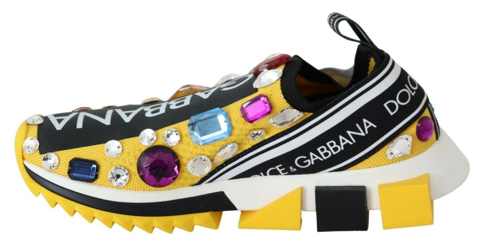 Dolce & Gabbana Gelb Multicolor Kristalle Turnschuhe Schuhe