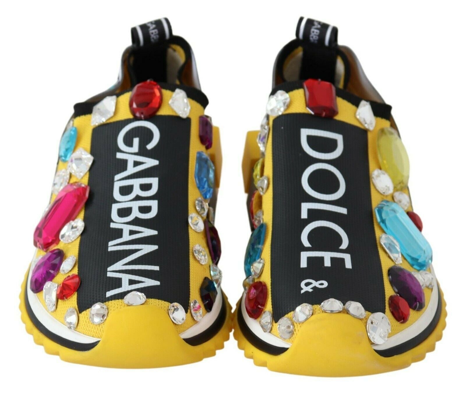 Dolce & Gabbana Gelb Multicolor Kristalle Turnschuhe Schuhe