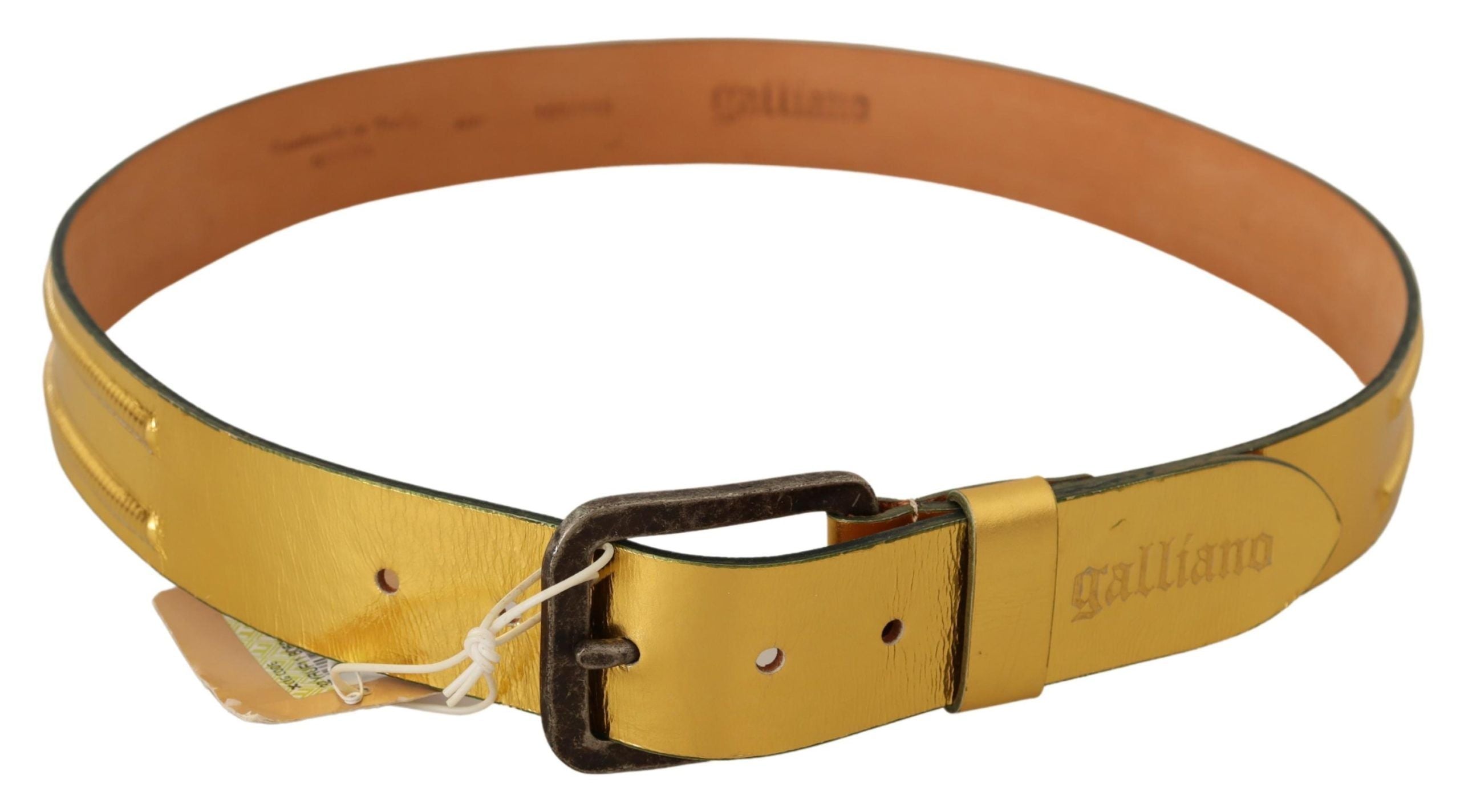 John Galliano Gold Genuine Leather Rustic Silver Buckle Belt