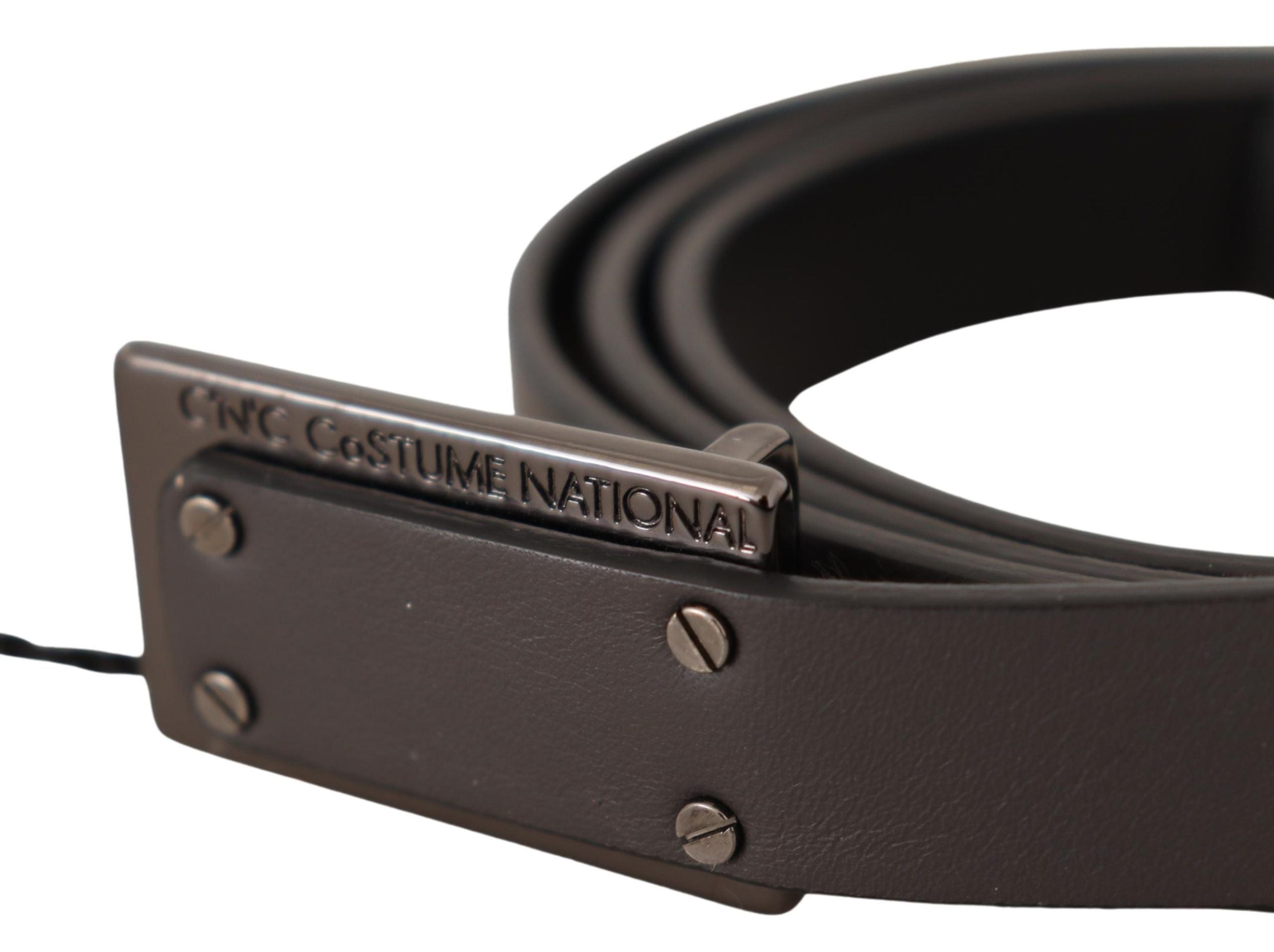 Costume National dark brown leather belt with logo buckle