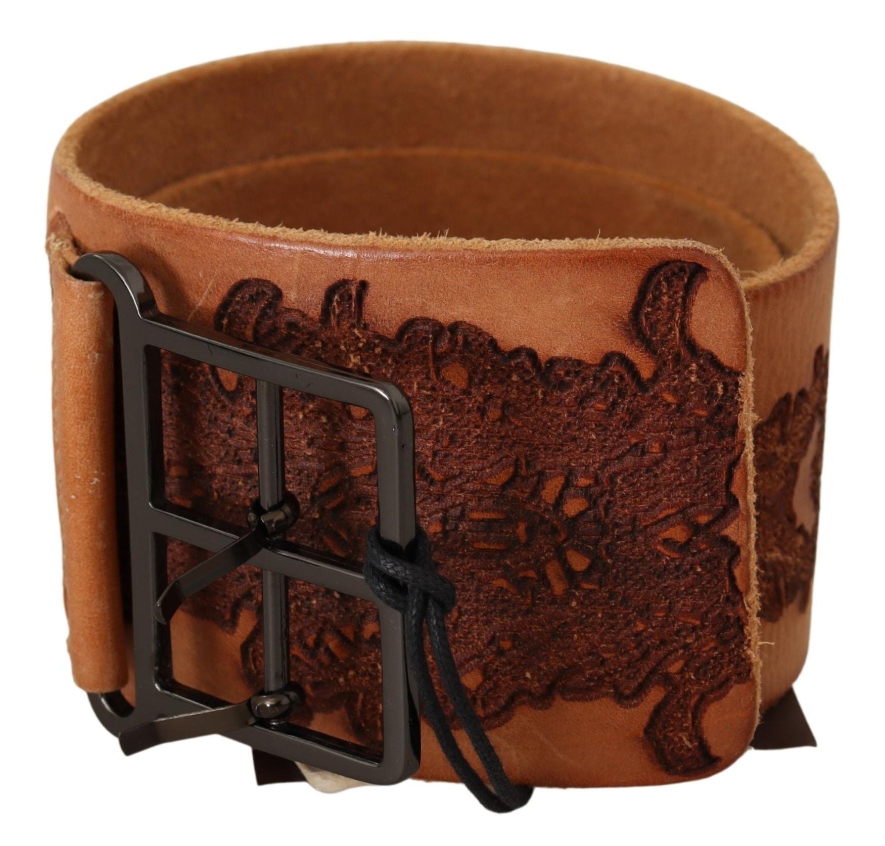 Scervino Street Braunes Echtleder Schwarzes Logo Schnalle Gürtel